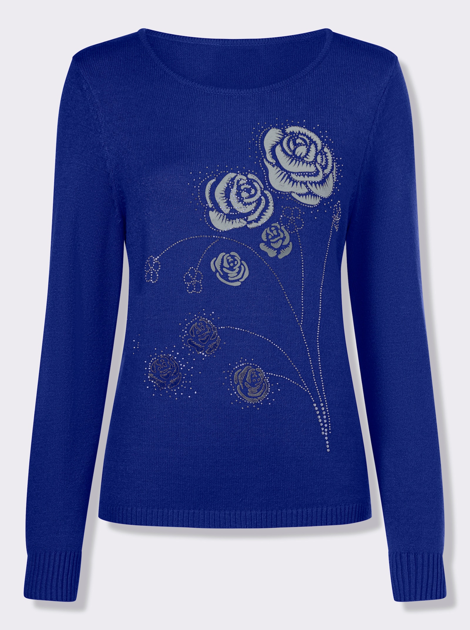 Rundhalspullover mit Flockprint - royalblau