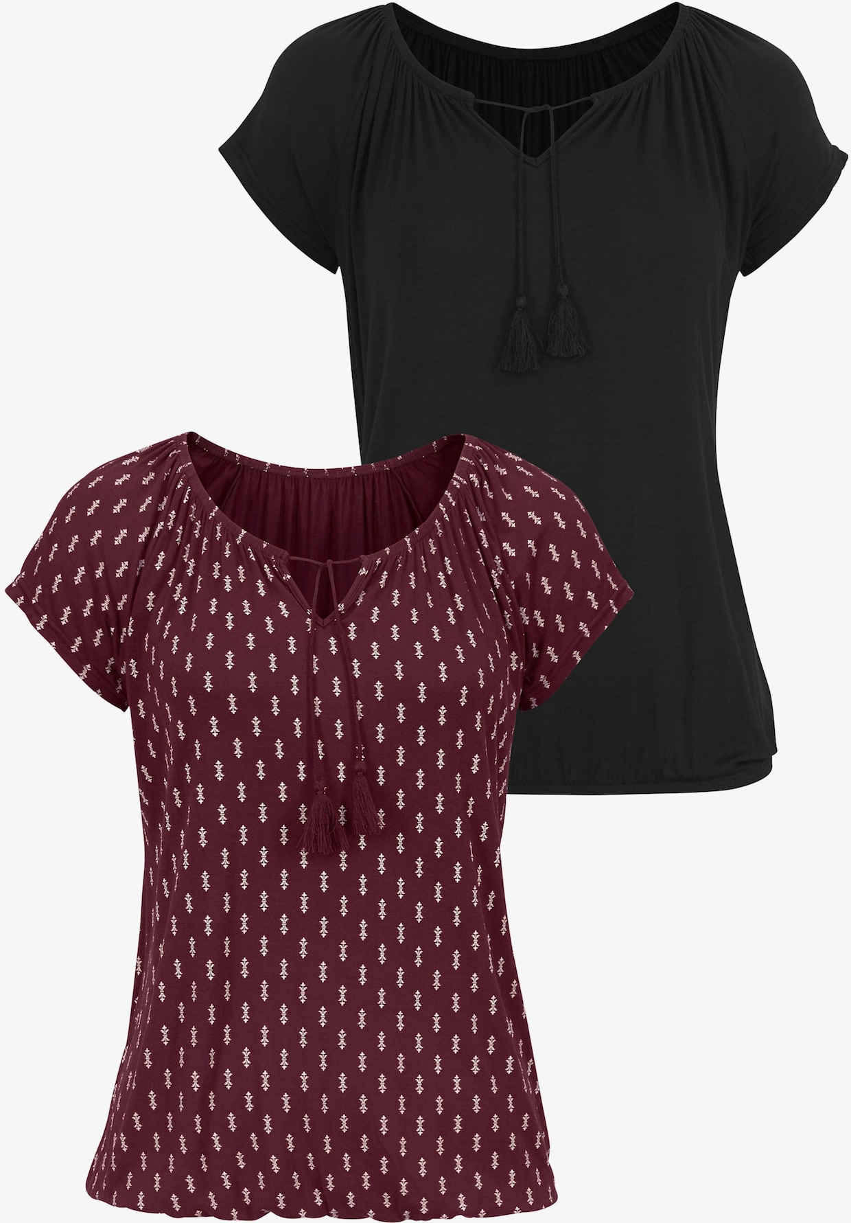 Vivance Shirt met korte mouwen - bordeaux gedessineerd, zwart