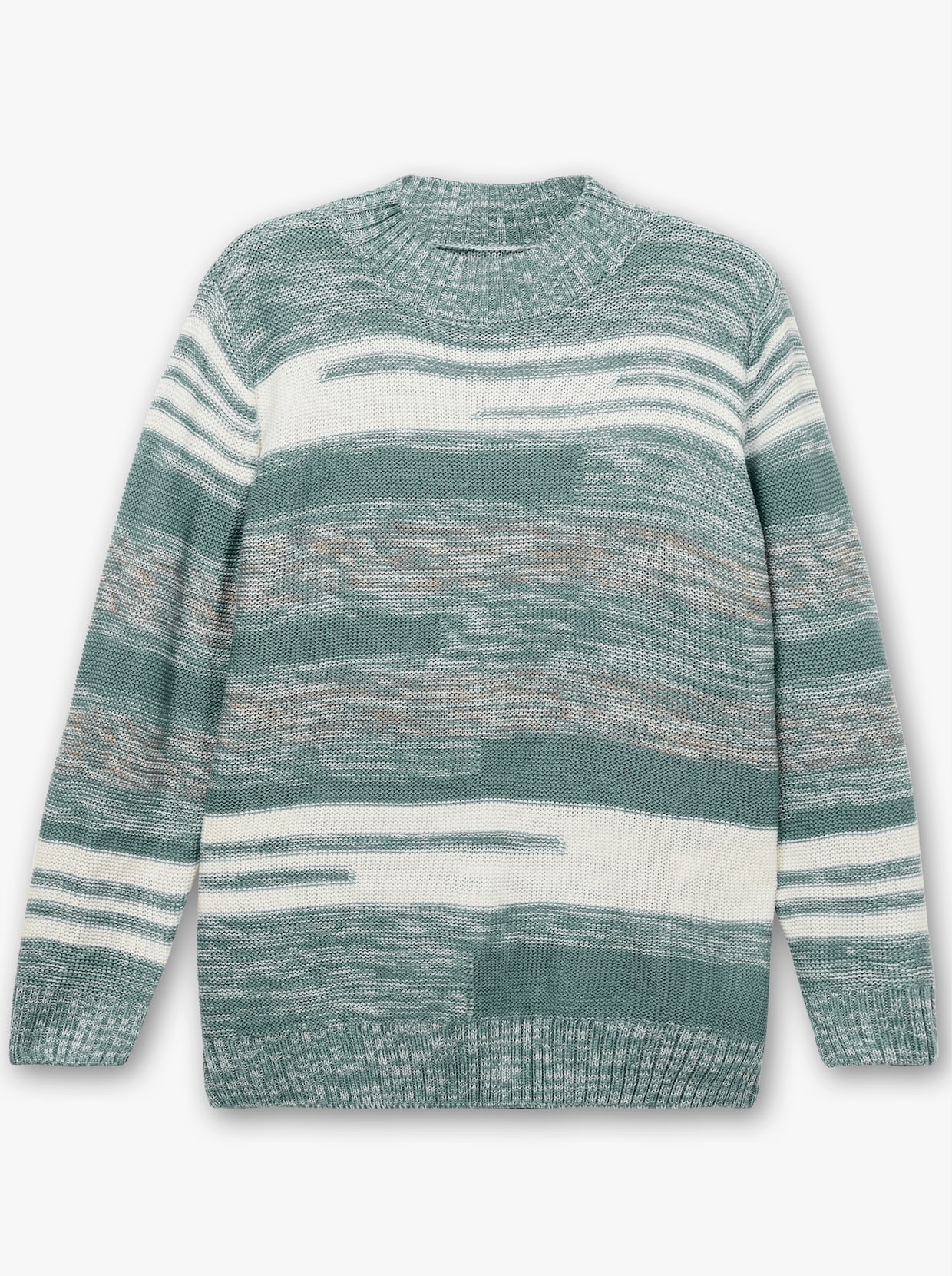 Stehkragenpullover mit Streifen-Muster - wintertürkis-meliert