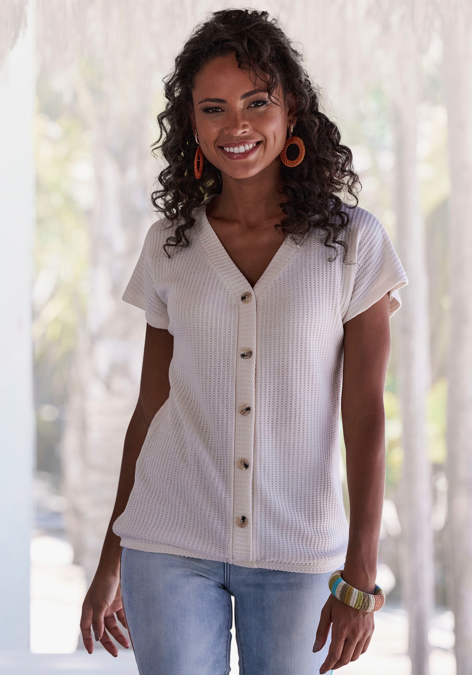 LASCANA Shirt met korte mouwen - crème