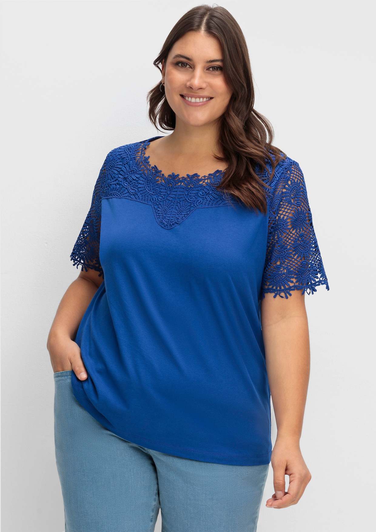 Spitzenshirt - royalblau