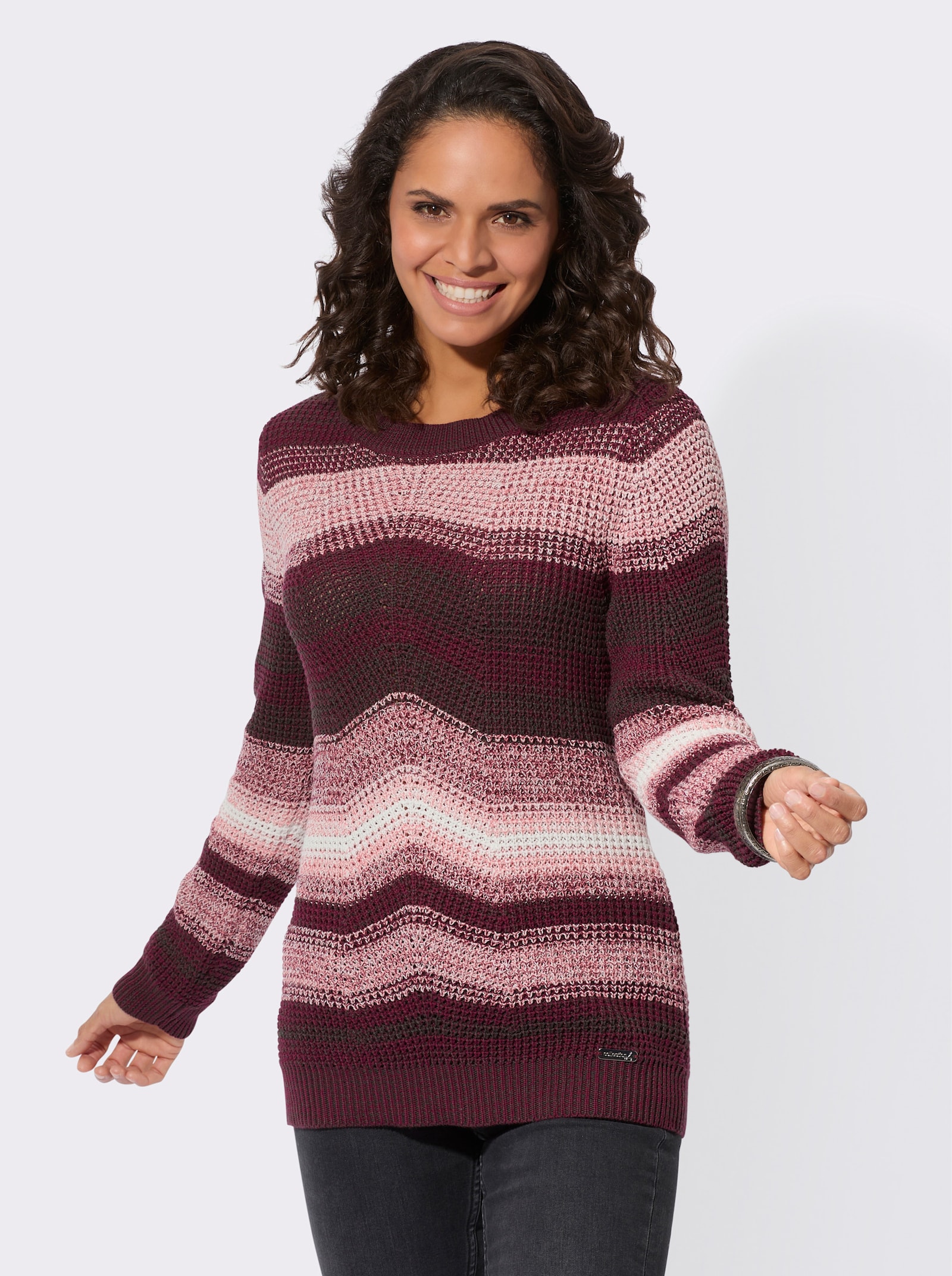 Langarm-Pullover in Ripp-Optik - bordeaux-graphit