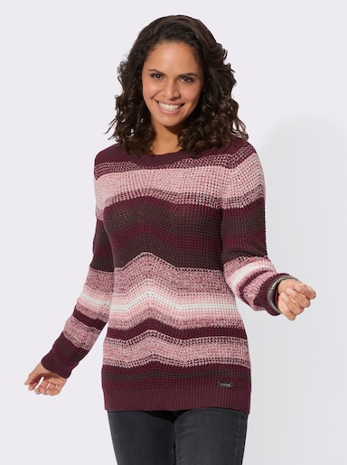 Langarm-Pullover in Ripp-Optik - bordeaux-graphit
