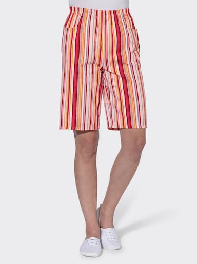 Bermudas mit Rundum-Dehnbund - apricot-rot-gestreift