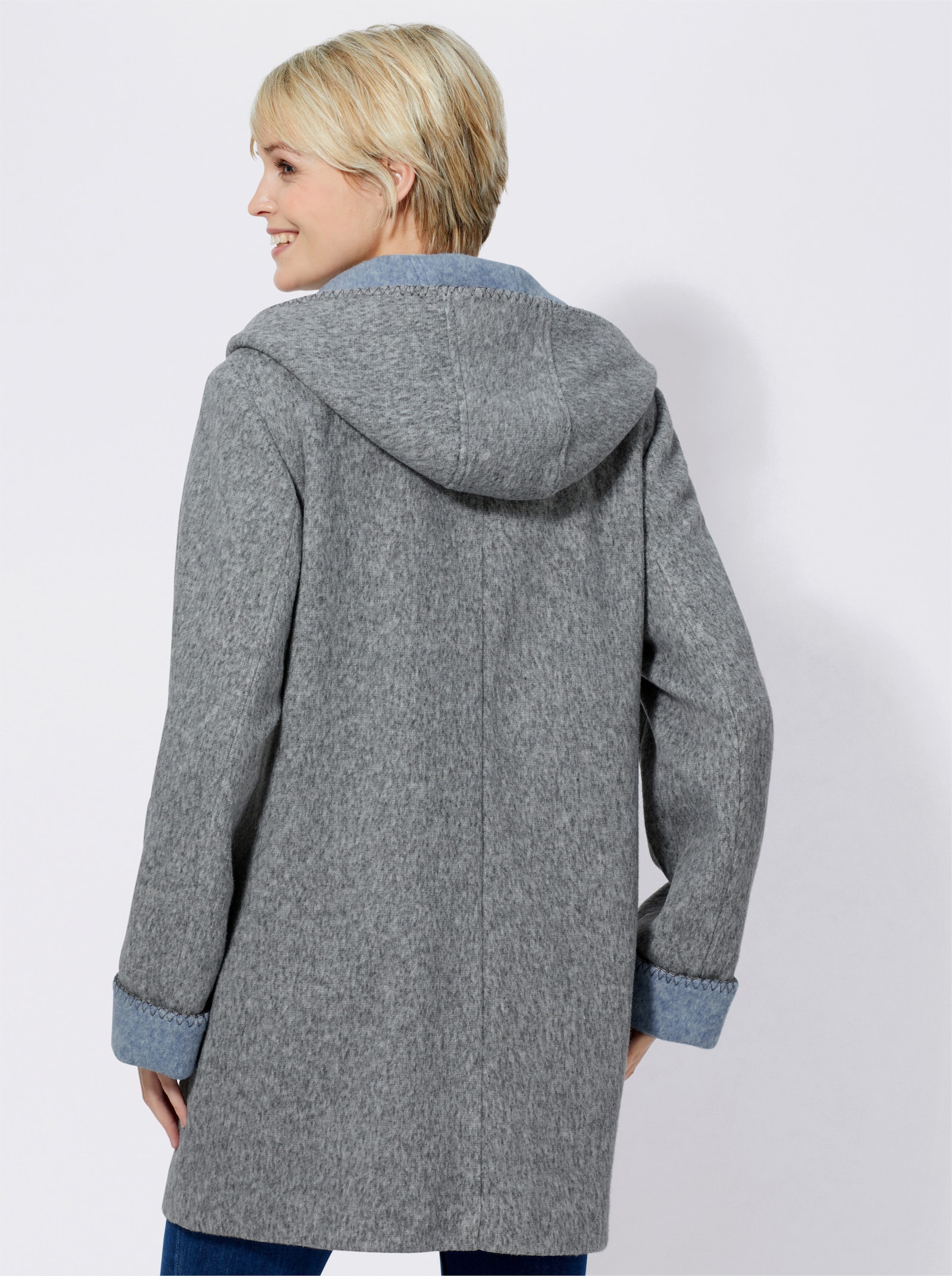 Jack met capuchon in wollook - lichtgrijs gemêleerd