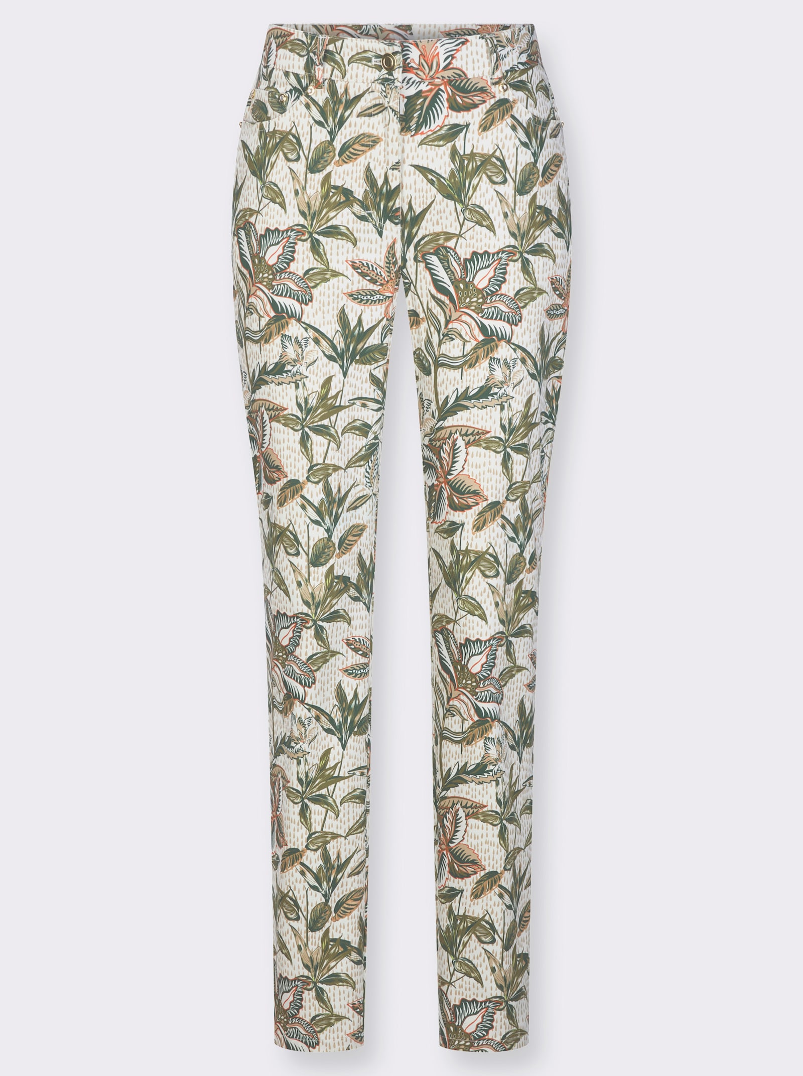 Druckhose in Satin-Qualität - ecru-oliv-bedruckt