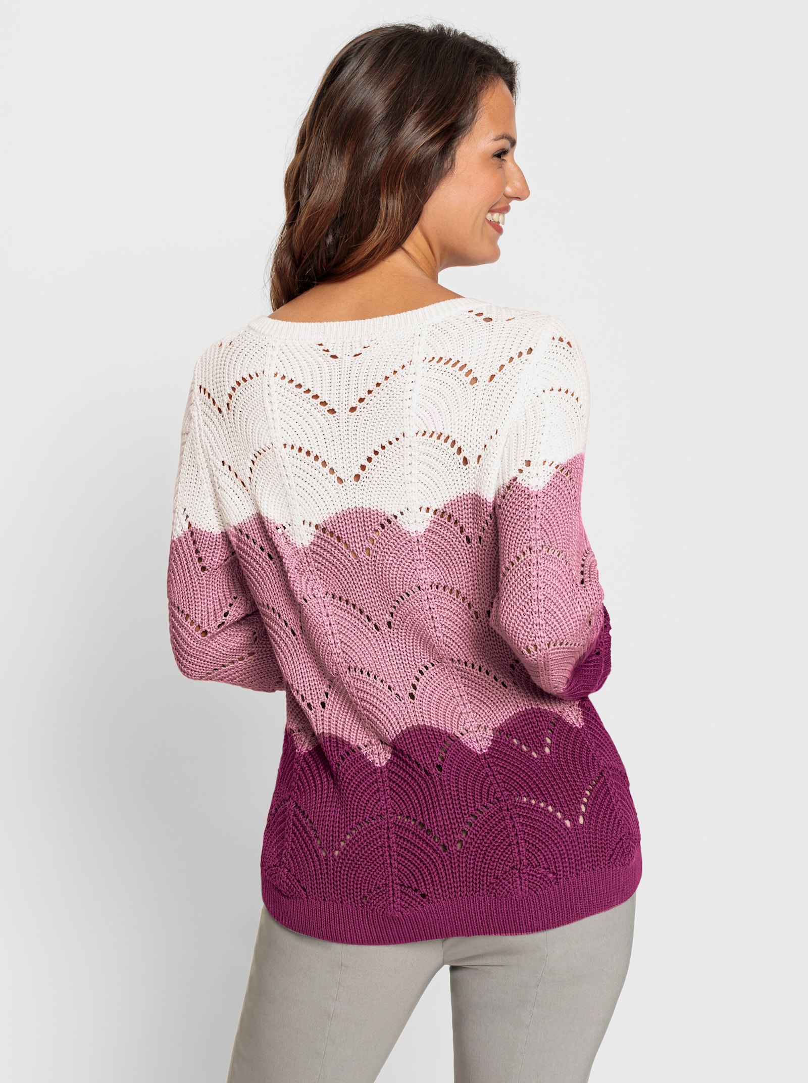 Ajourpullover mit Farbverlauf - malve-ecru-gemustert