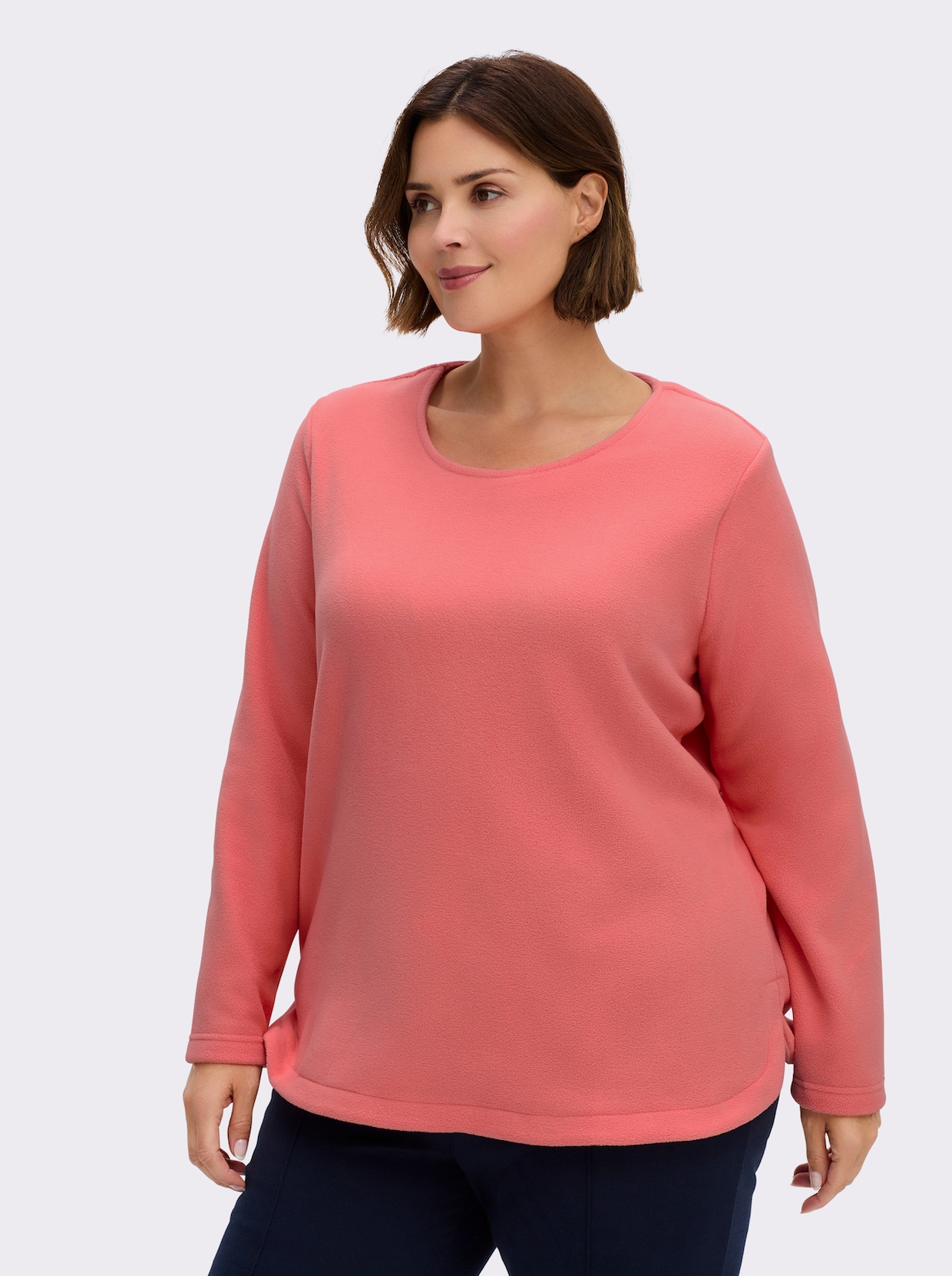 Fleeceshirt mit abgerundetem Saum - flamingo