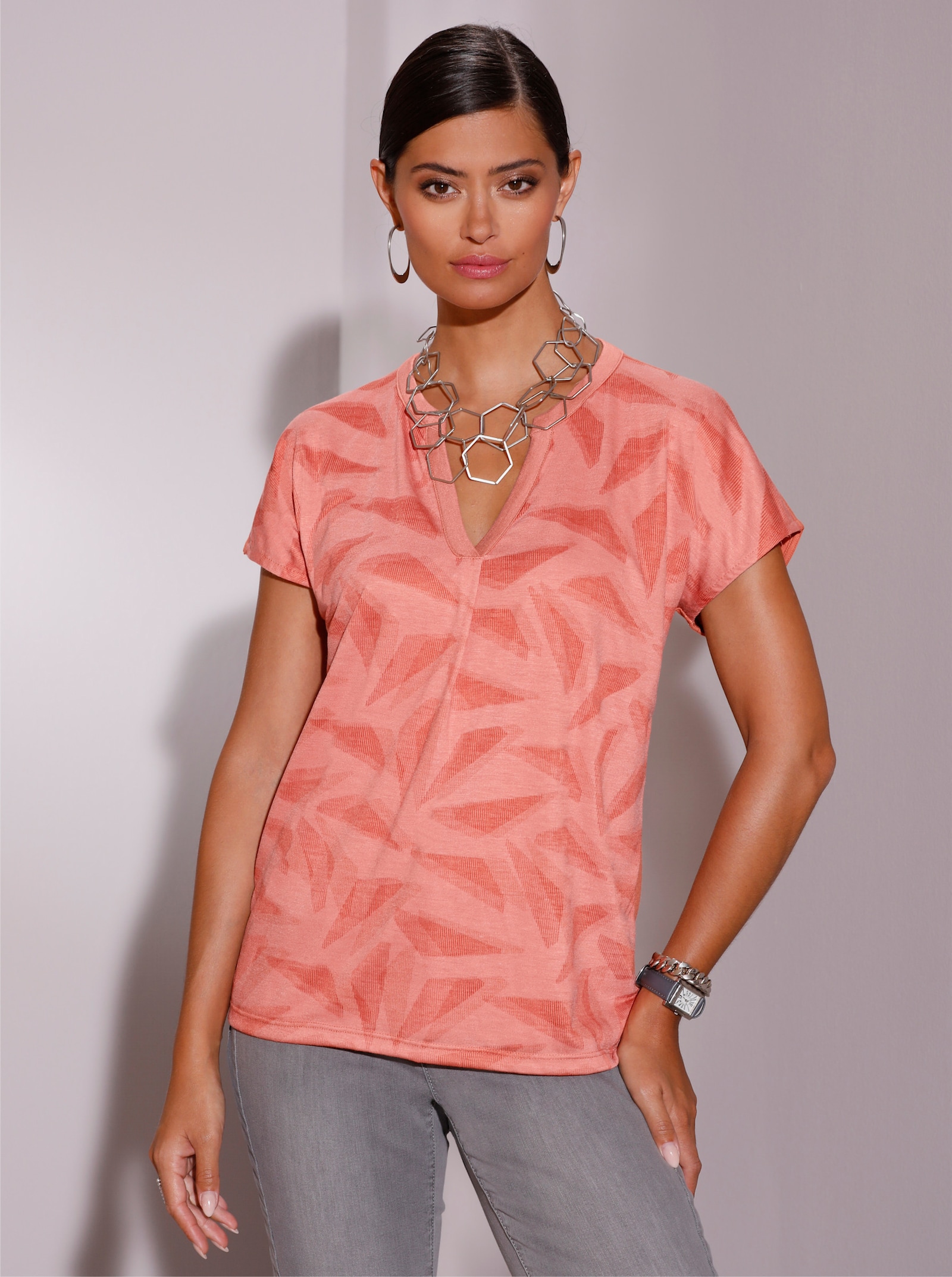  2-in-1-Shirt mit Ausbrenner-Muster vorne - papaya