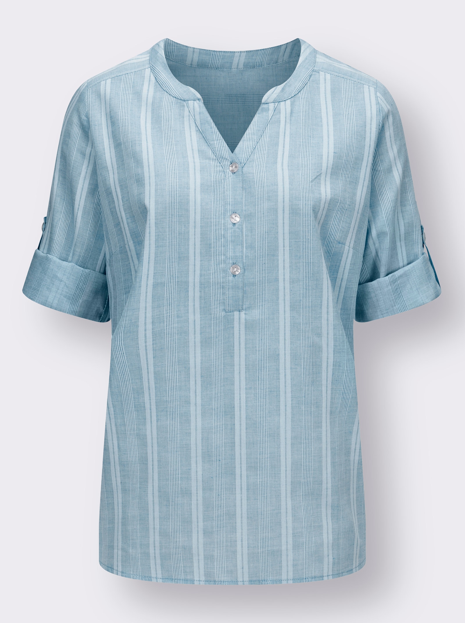 Schlupfbluse mit garngefärbtem Streifen - ozean-ecru-gestreift