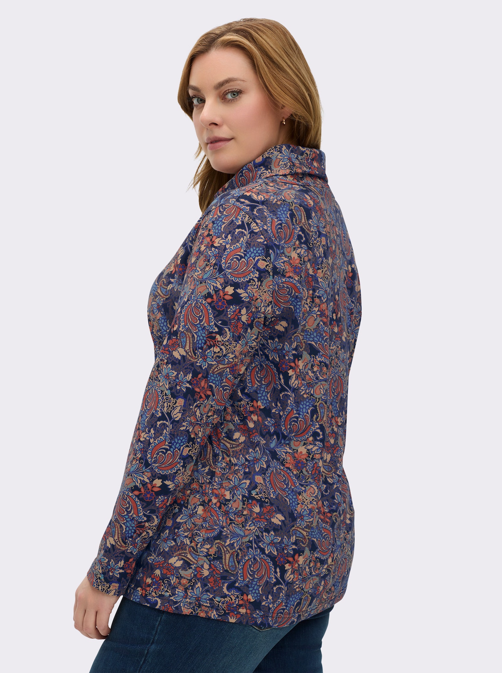 Rollkragenshirt im floralen Druckmuster - marine-terra-bedruckt