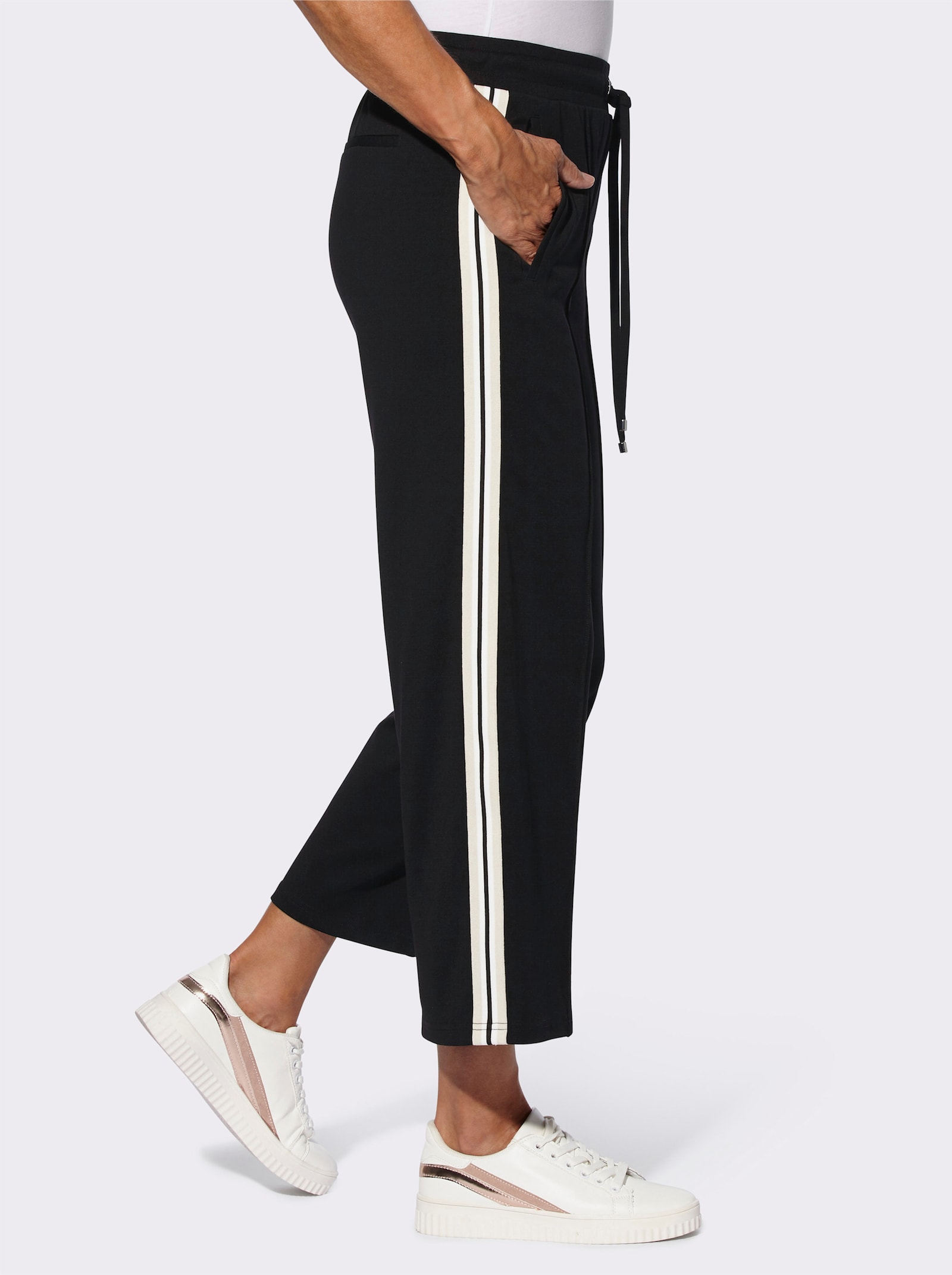 Jerseybroek met galonstrepen - zwart