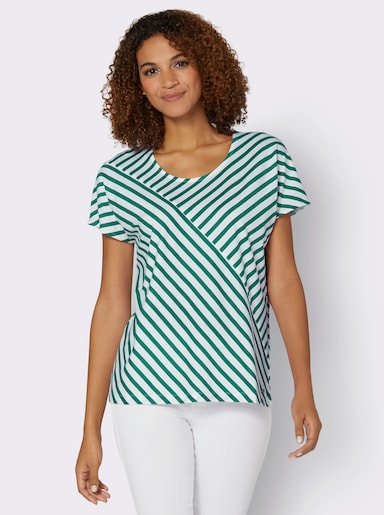 Streifenshirt mit überschnittenen Schultern - grün-weiß-gestreift