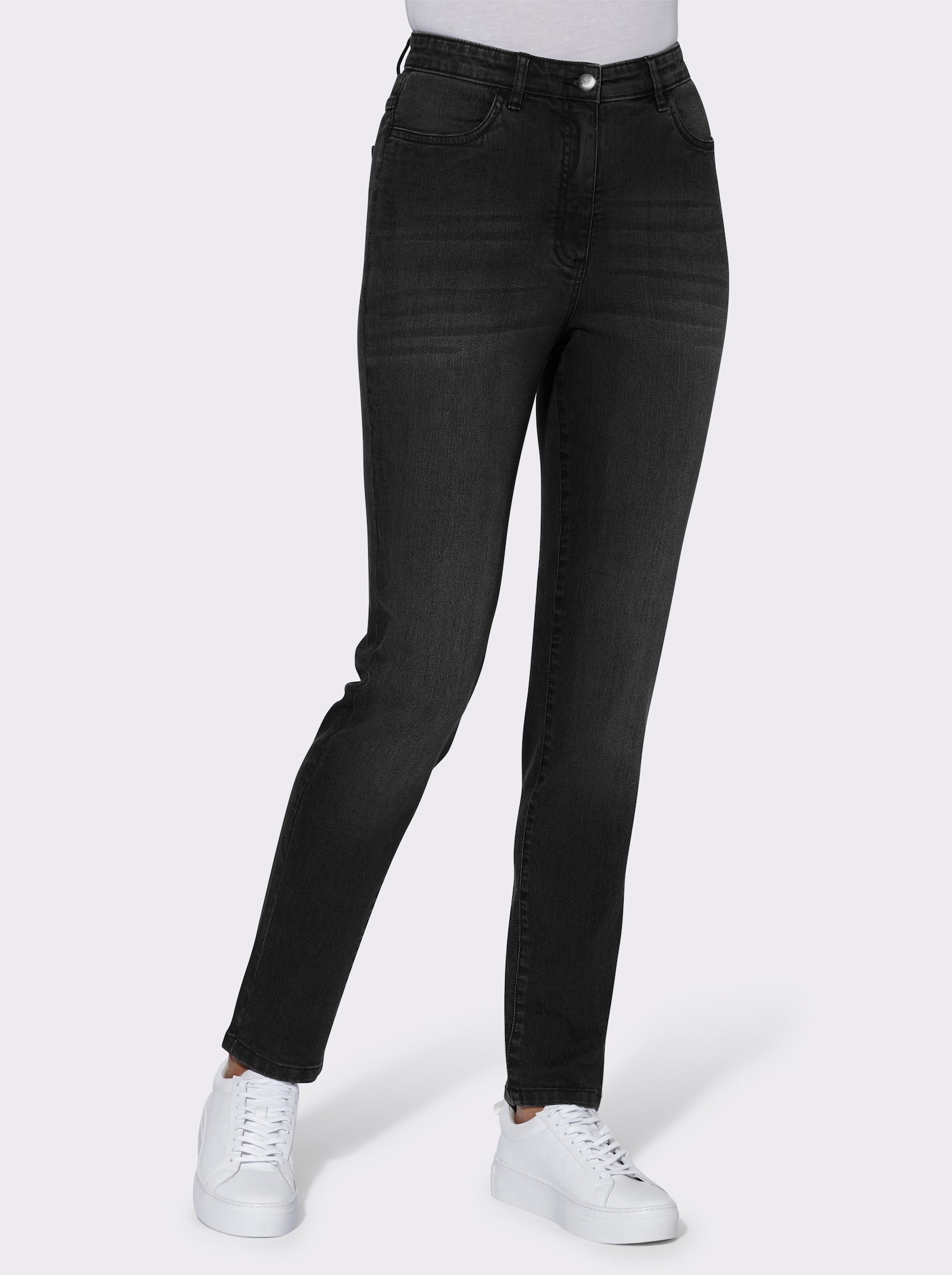 High-waist-Jeans in Karottenform - black denim