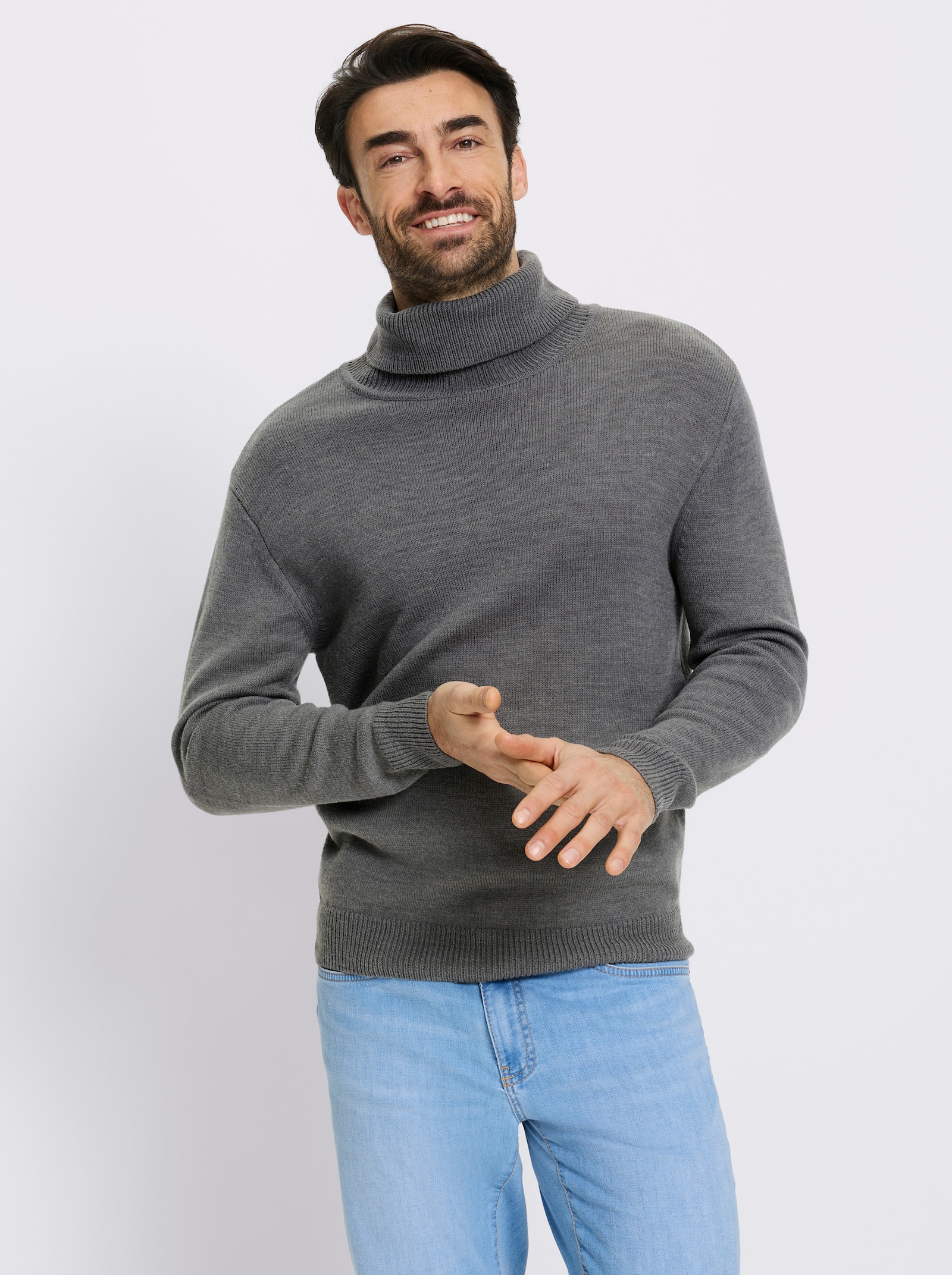 Catamaran Rollkragenpullover mit Wollanteil - grau-meliert