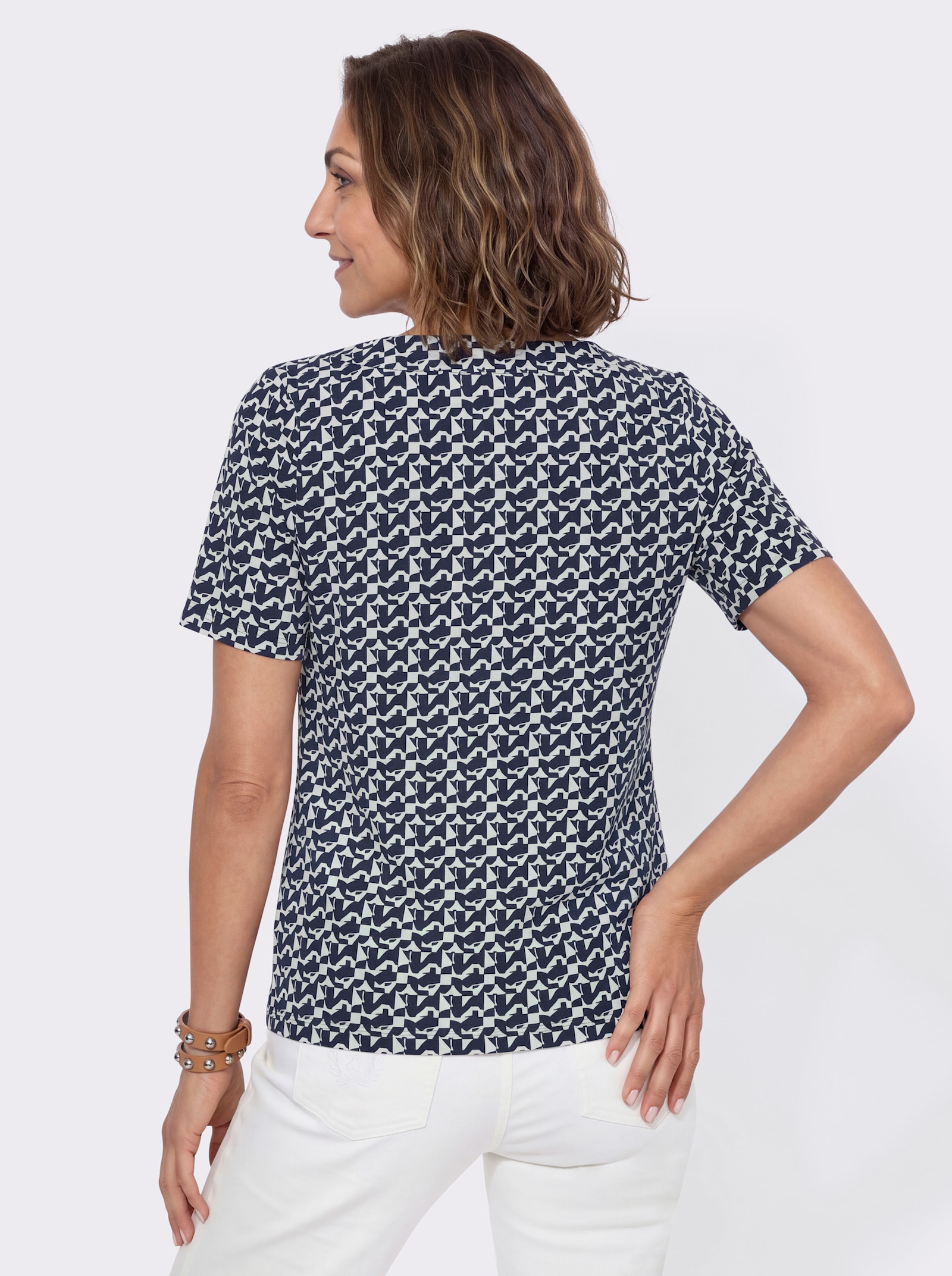 Shirt mit Druck - marine-ecru-bedruckt