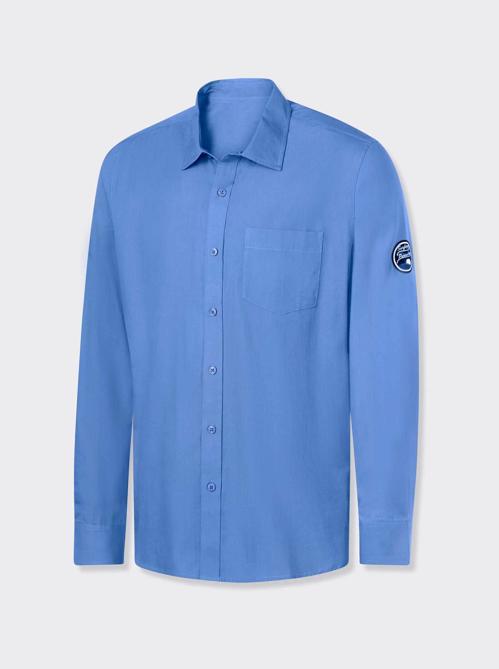 Catamaran Langarmhemd mit Patch am Ärmel - mittelblau