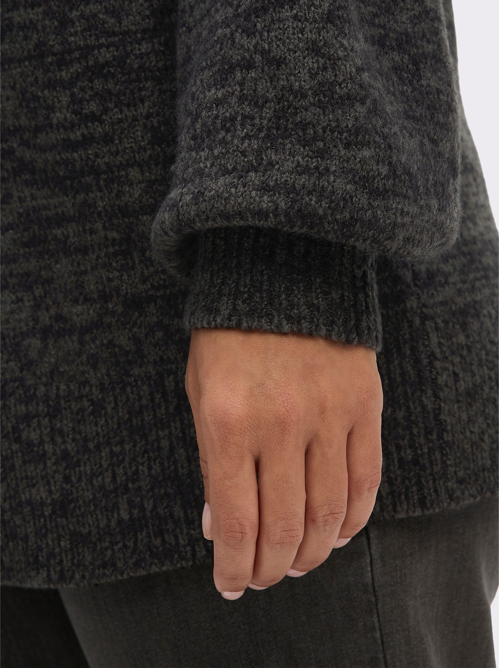 sheego Stehkragenpullover in Melange-Optik - schwarz-meliert