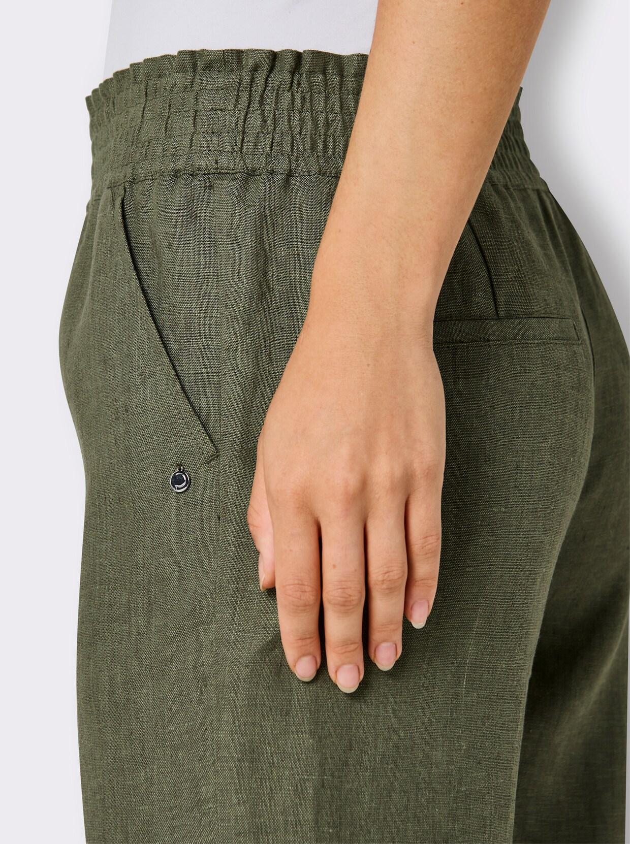 CREATION L PREMIUM Leinenhose - khaki-meliert