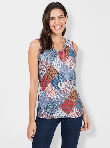 Shirttop mit Patchwork-Muster - taubenblau-bedruckt