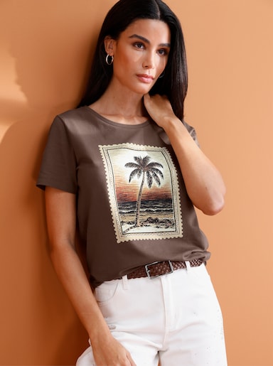 heine Kurzarmshirt mit Folienprint - schoko
