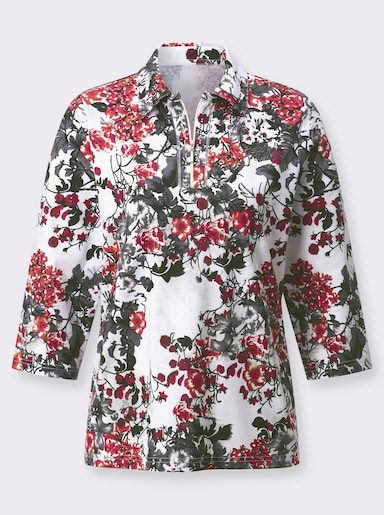 Poloshirt - rot-grau-bedruckt