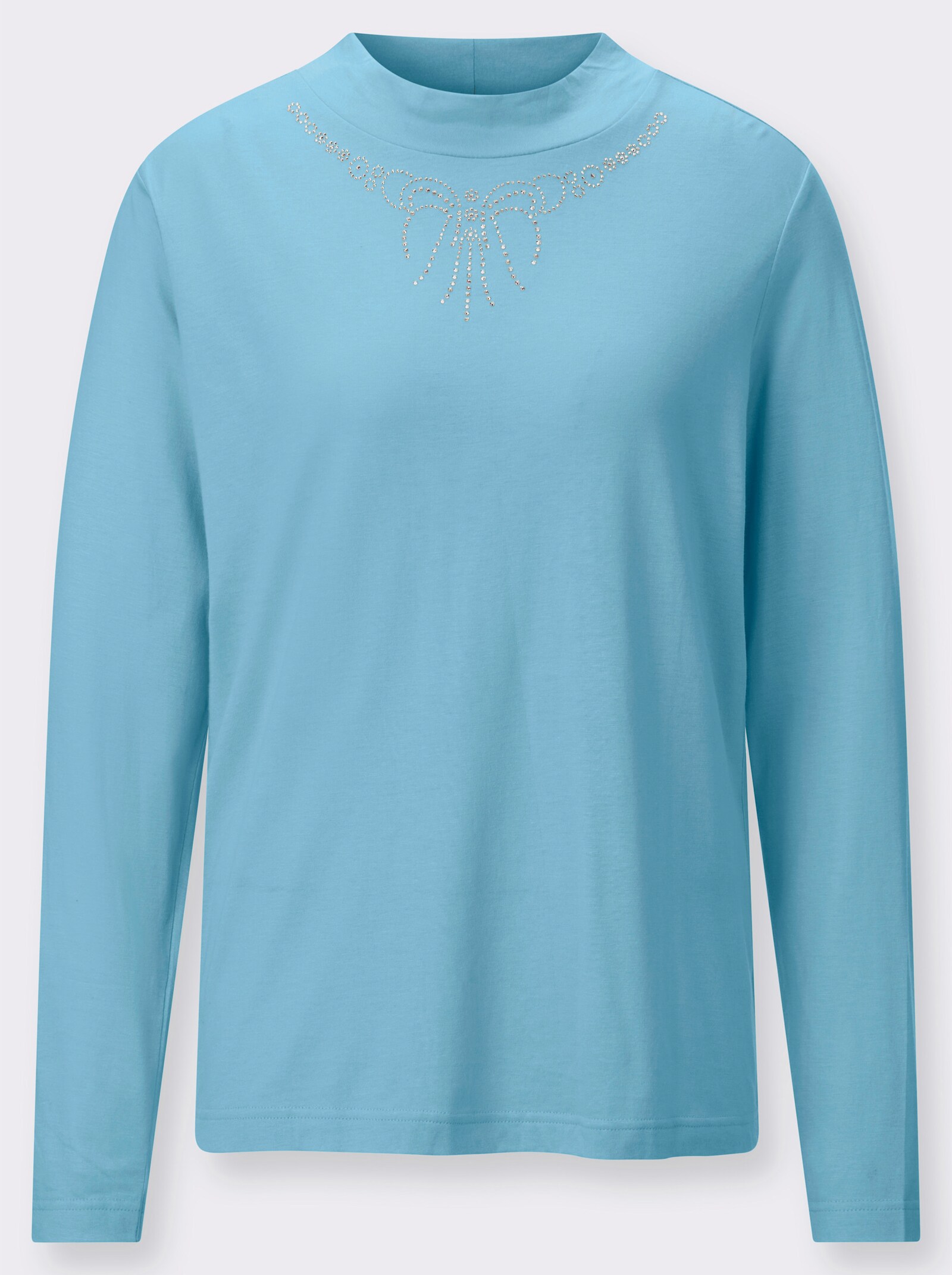 Stehkragenshirt mit Glitzersteinchen - aqua