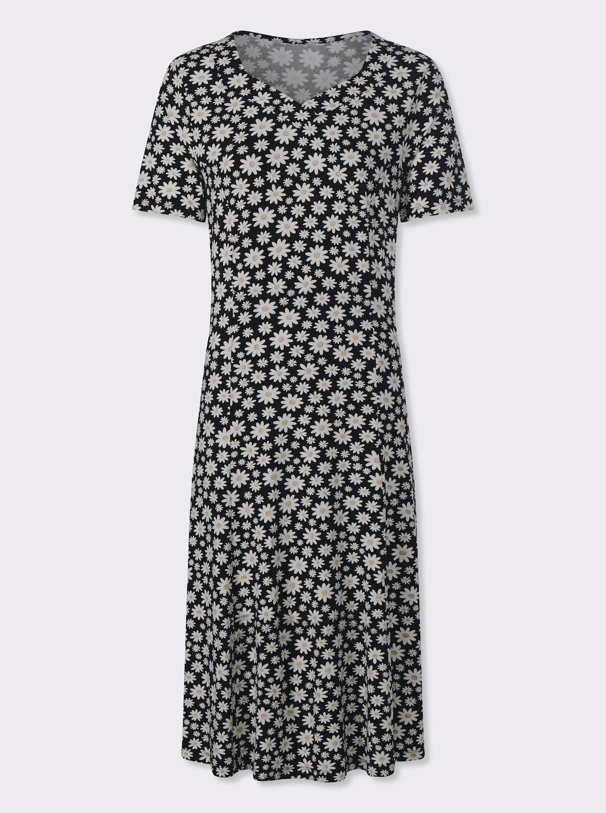 Jerseykleid - schwarz-ecru-bedruckt