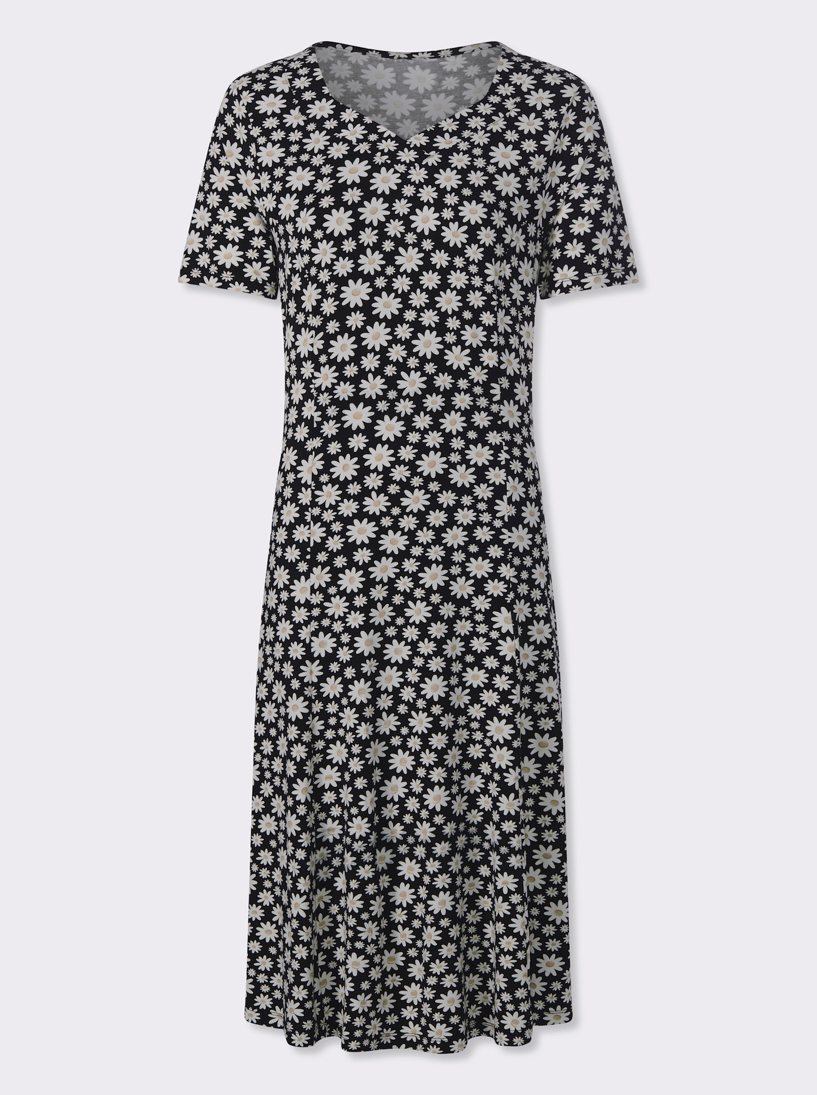 Jerseykleid im Blütendruck allover - schwarz-ecru-bedruckt