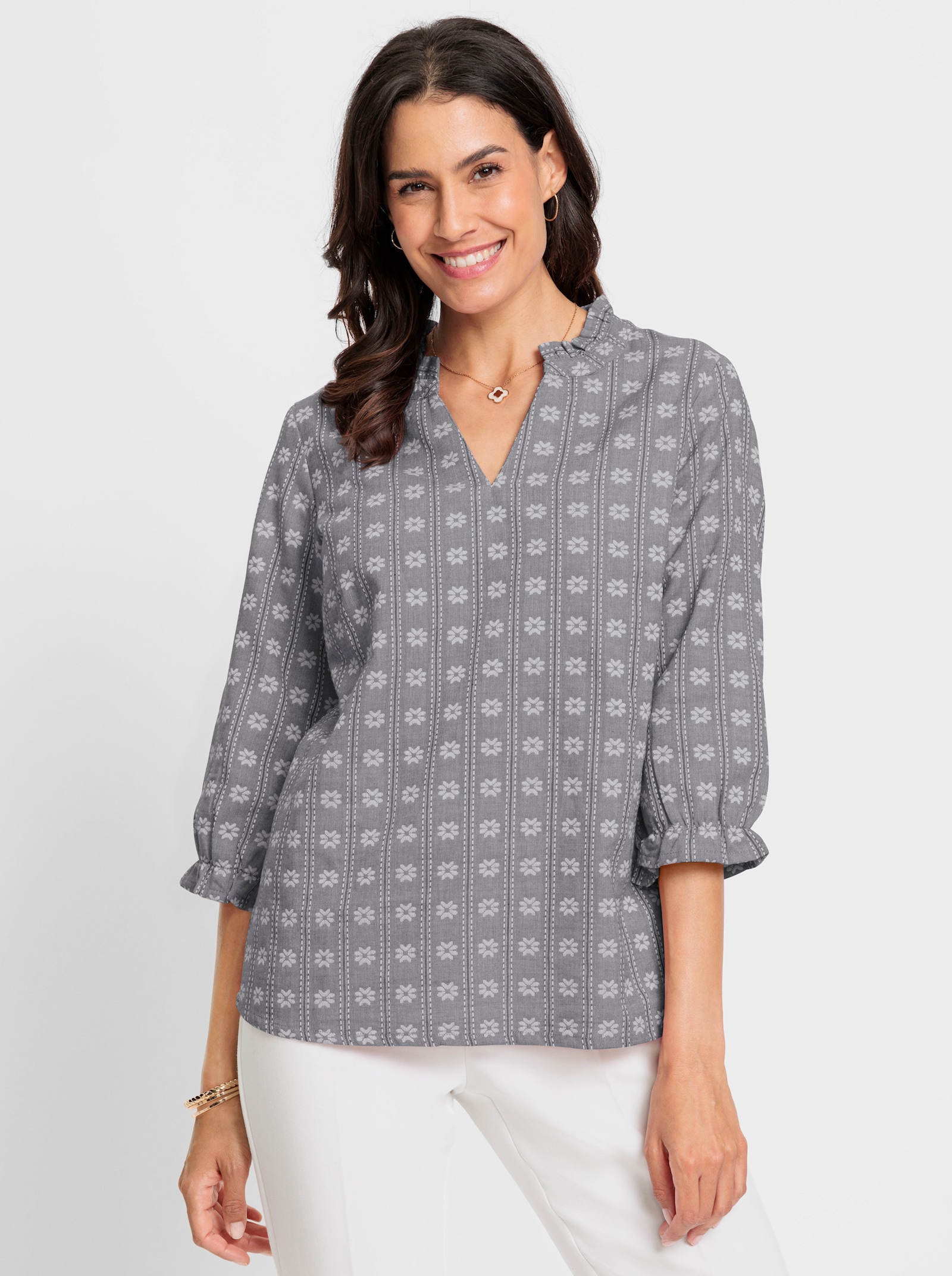 Comfortblouse met ruchedetails - antraciet gedessineerd
