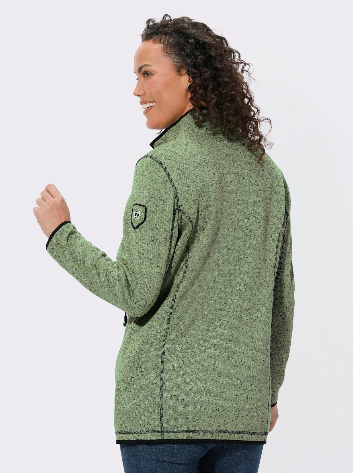 Strick-Fleecejacke - eucalyptus-schwarz-gemustert