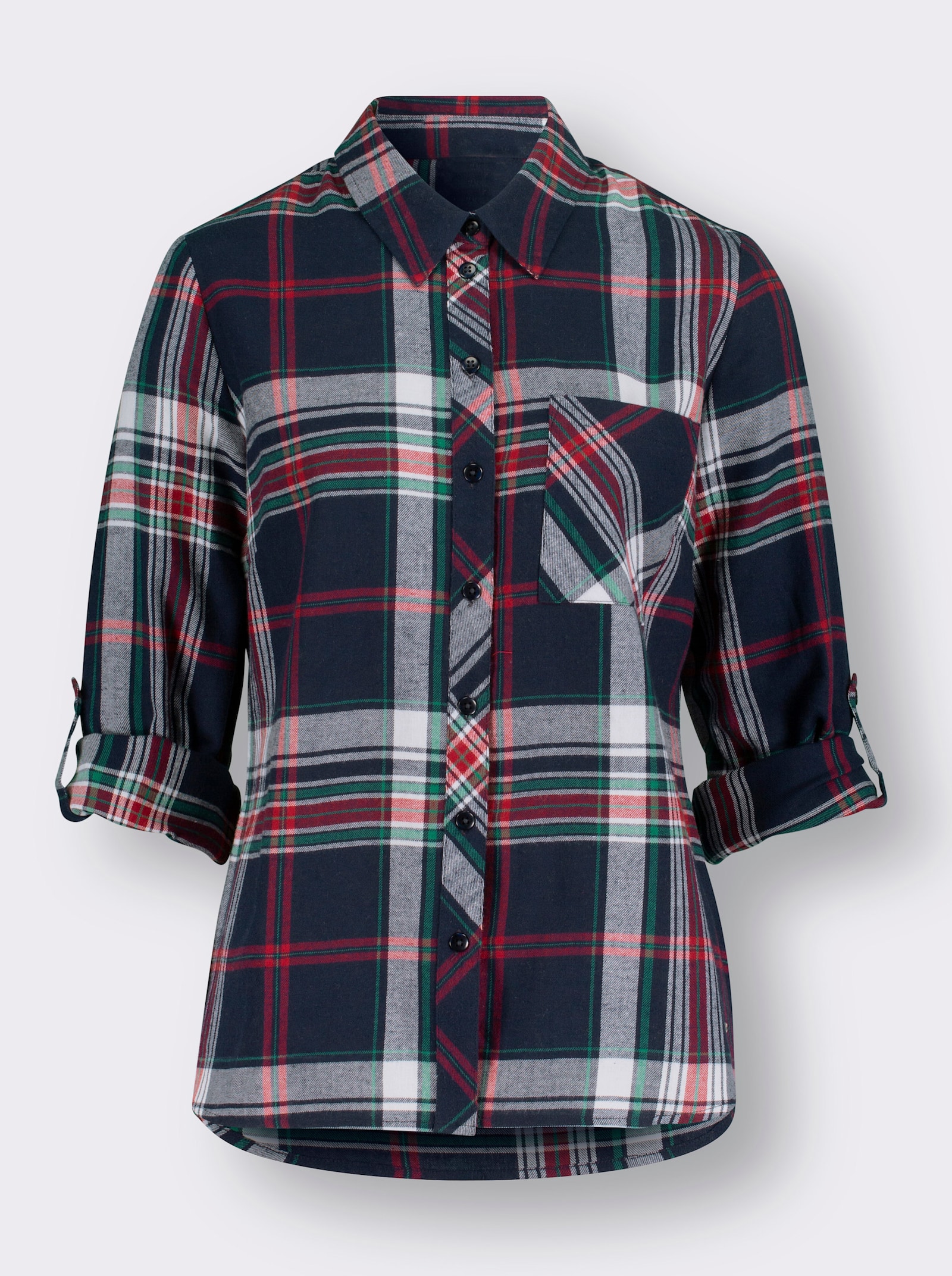 Flanellen blouse met opstroopbare mouwen - marine/kers geruit