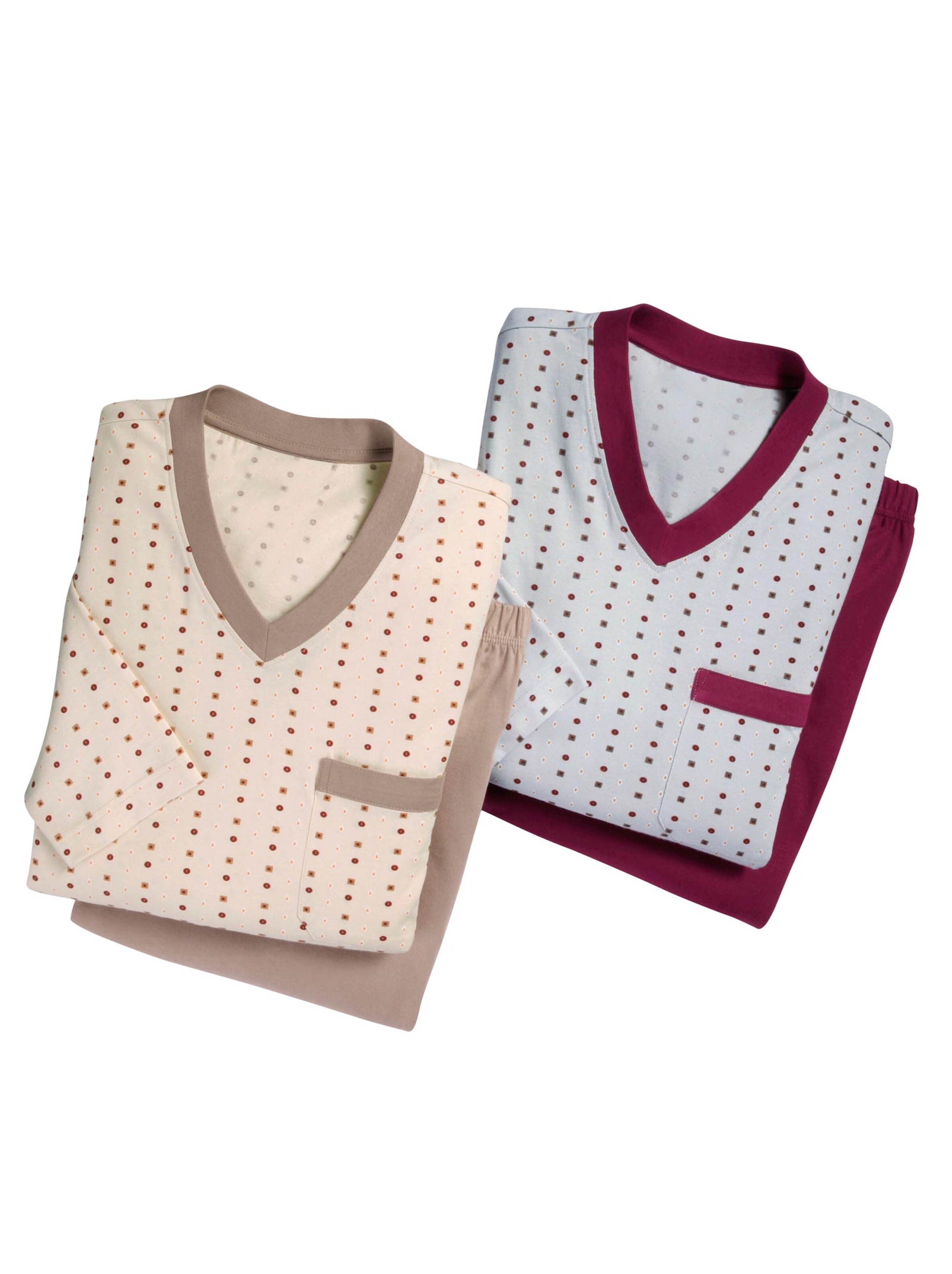 Schlafanzüge - beige + grau-dunkelrot