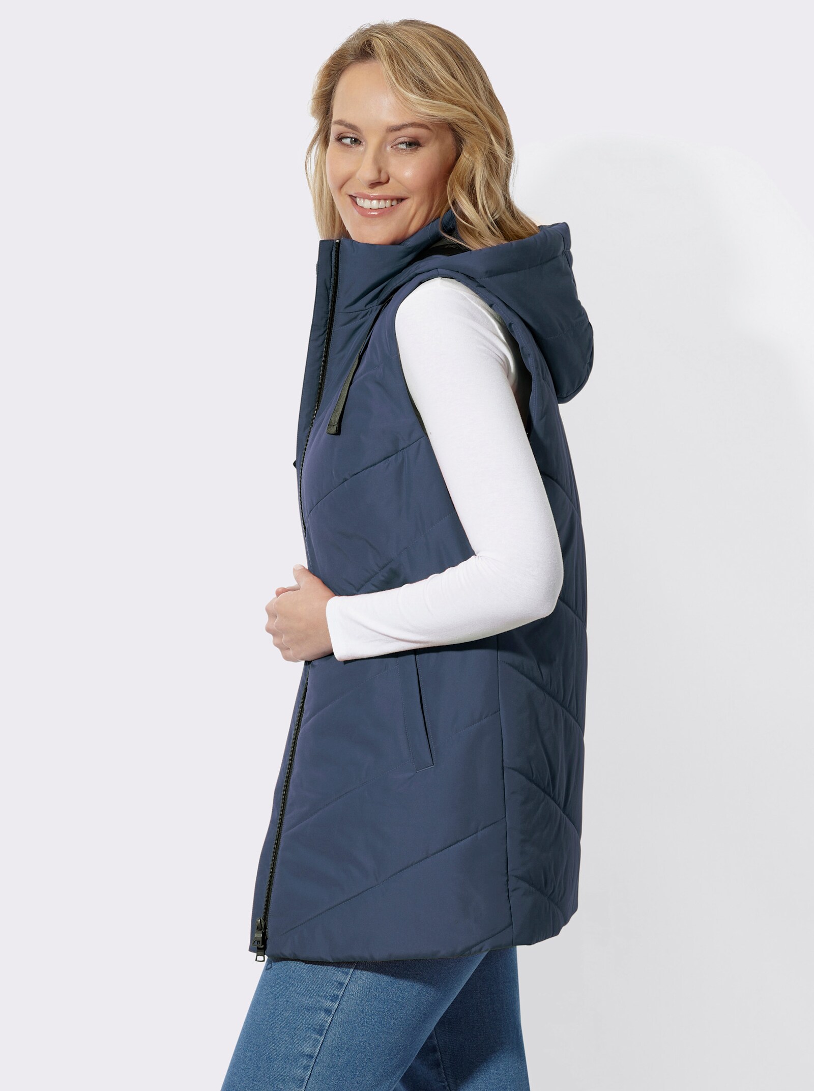 Longweste mit Steppmuster - rauchblau