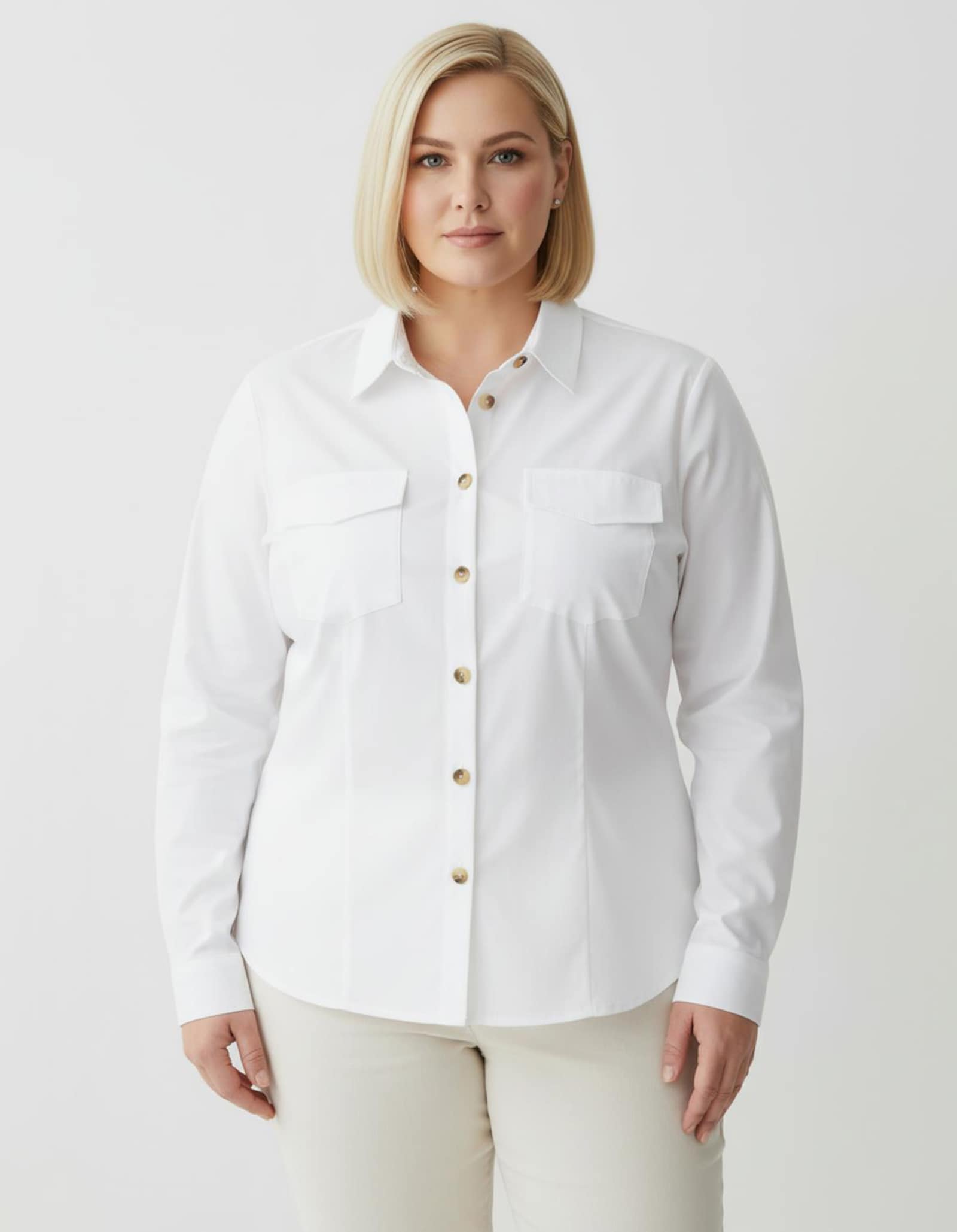 Hemdbluse mit Zier-Pattentaschen - weiß