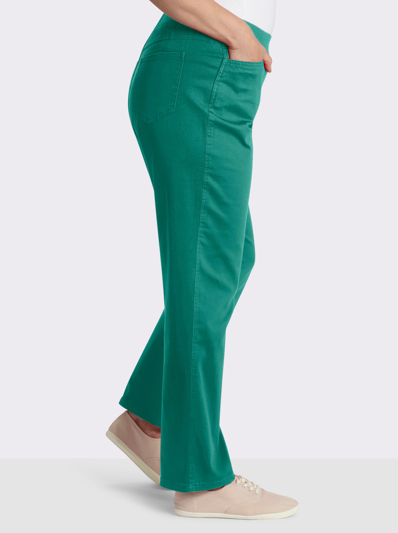 Stretch-Jeans mit Rundum-Dehnbund - smaragd