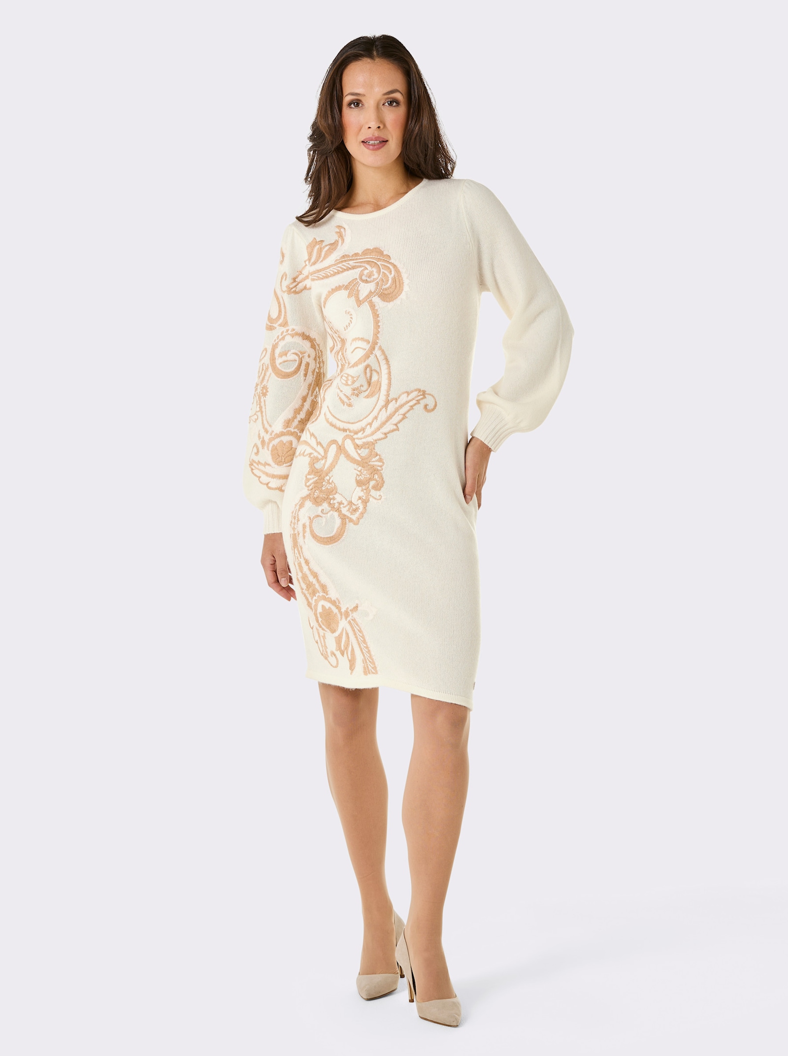 CREATION L PREMIUM Strickkleid - ecru-camel