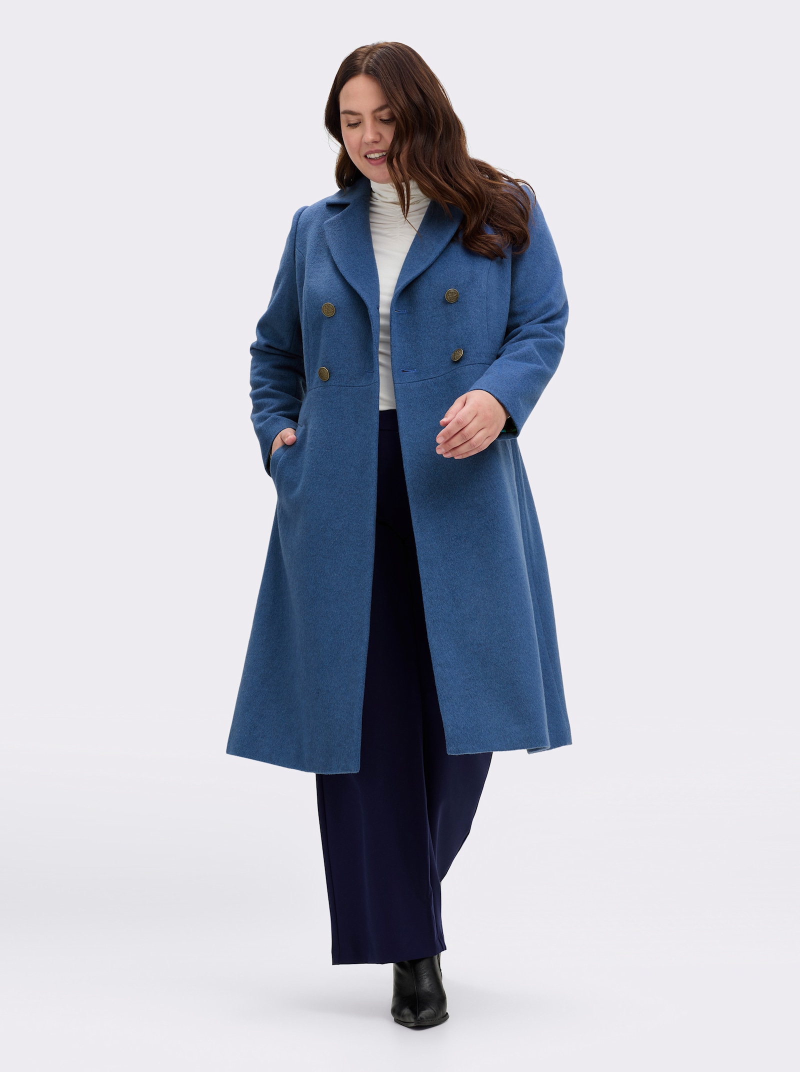 sheego by Joe Browns Manteau d'hiver avec col à revers et patte de boutonnage - bleu jean
