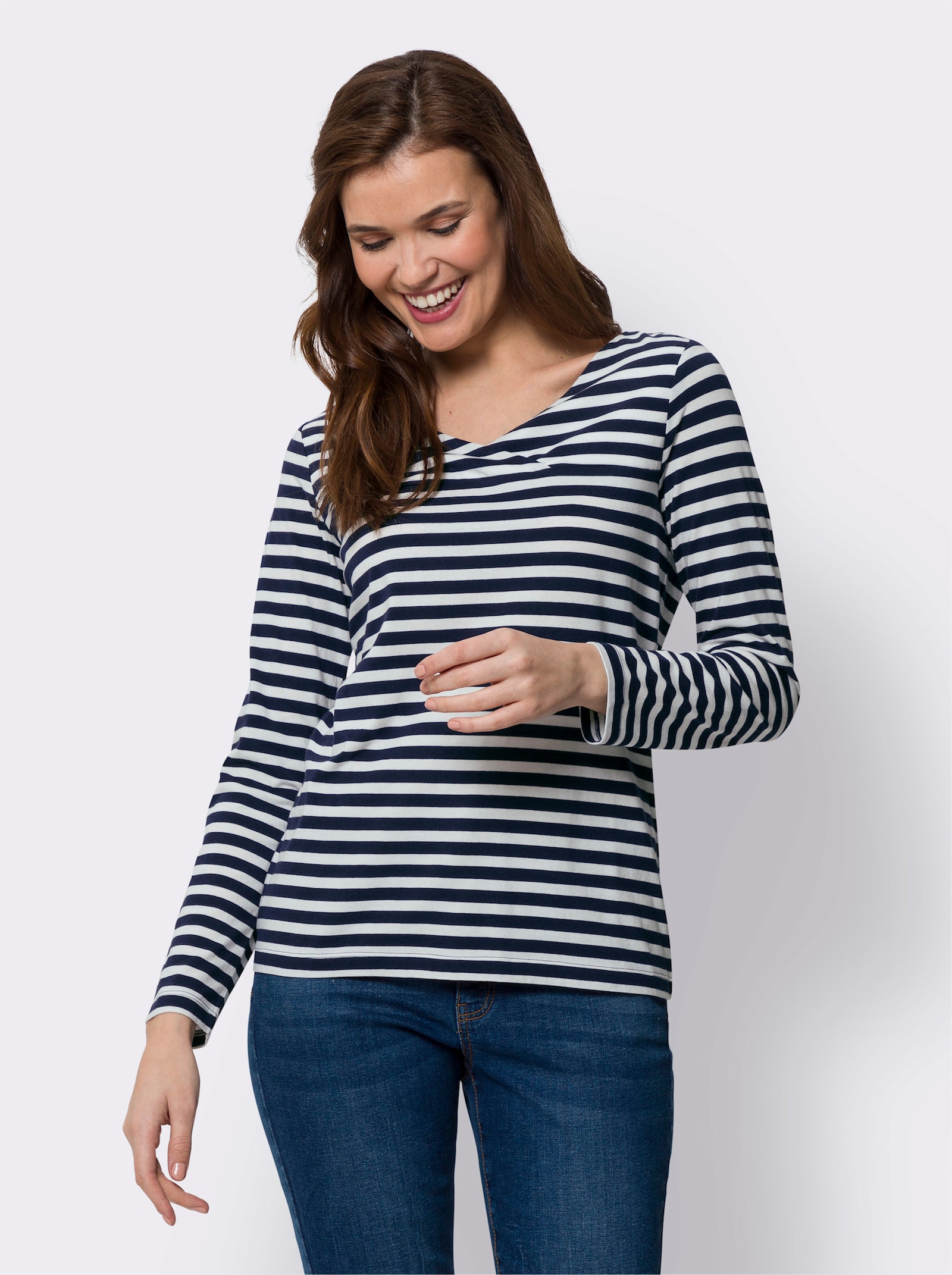 heine Ringelshirt in Baumwoll-Modal-Mix - marine-ecru-gestreift