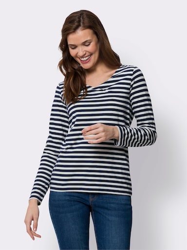 heine Ringelshirt in Baumwoll-Modal-Mix - marine-ecru-gestreift