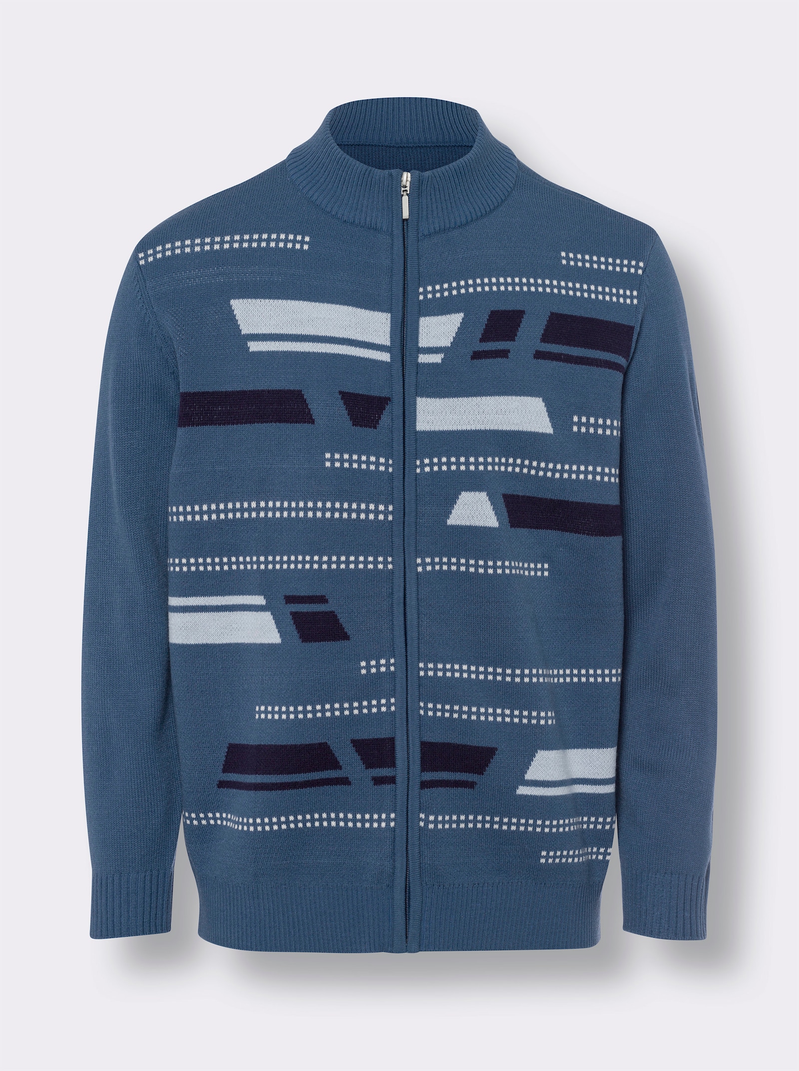 Pletený kabátek s grafickým vzorem - džínová modrá-vzor