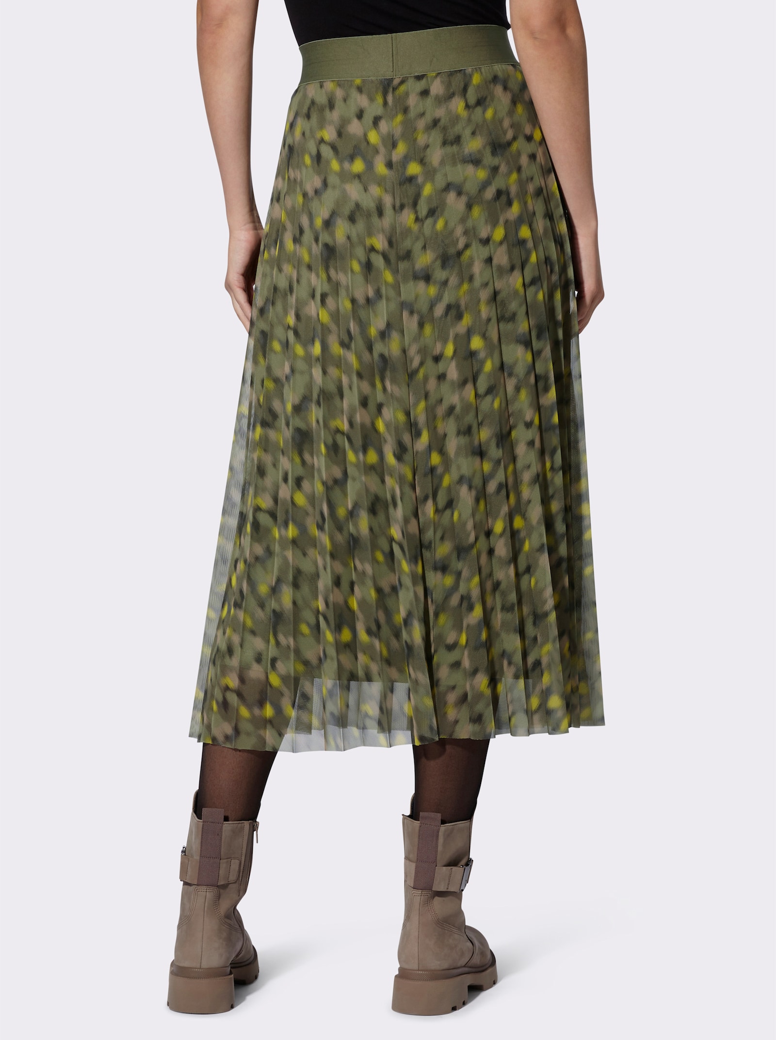 heine Plisseerock aus Meshware - khaki-beige-bedruckt