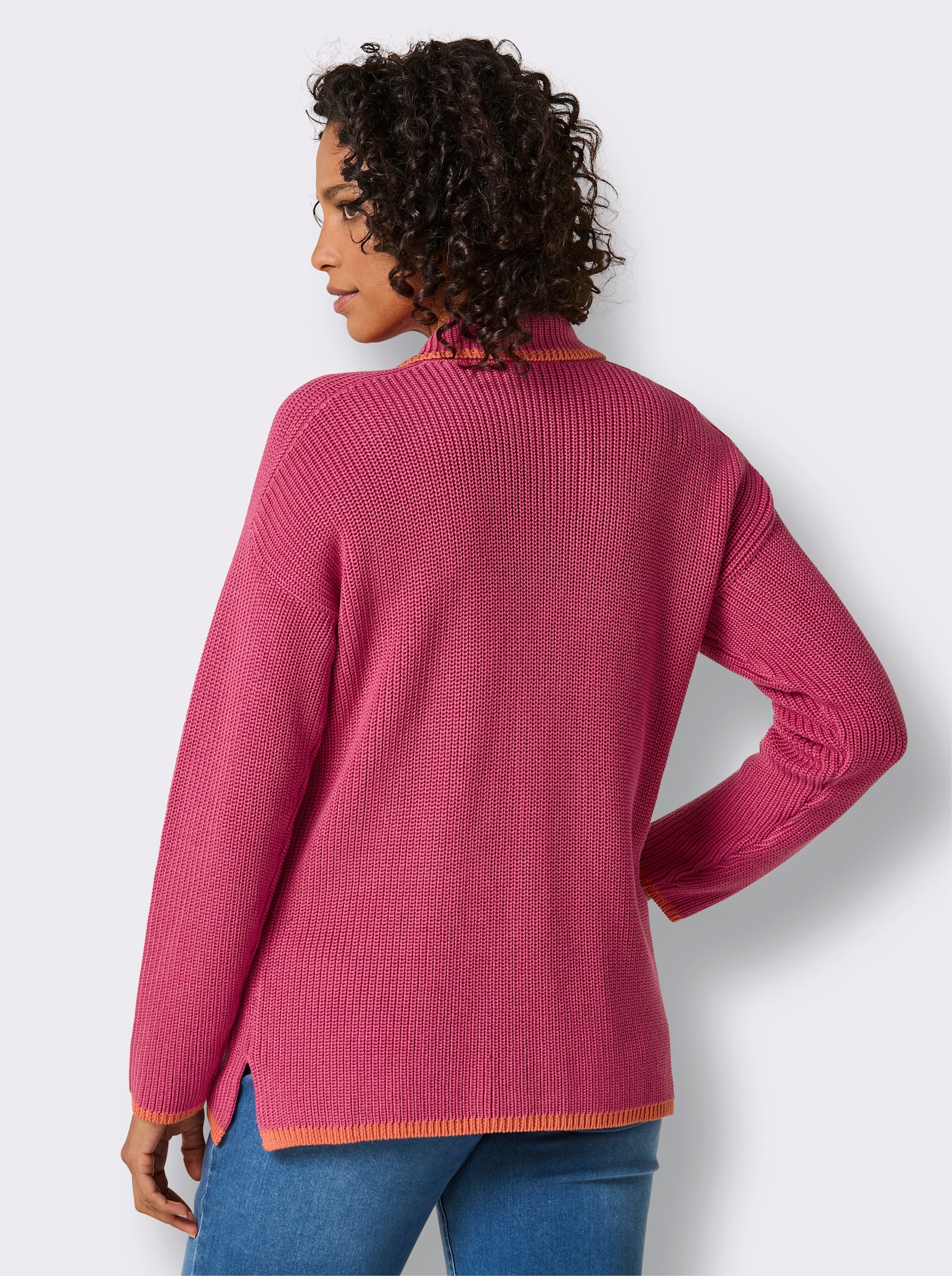 CREATION L PREMIUM Polopullover in Feinripp-Struktur - fuchsia