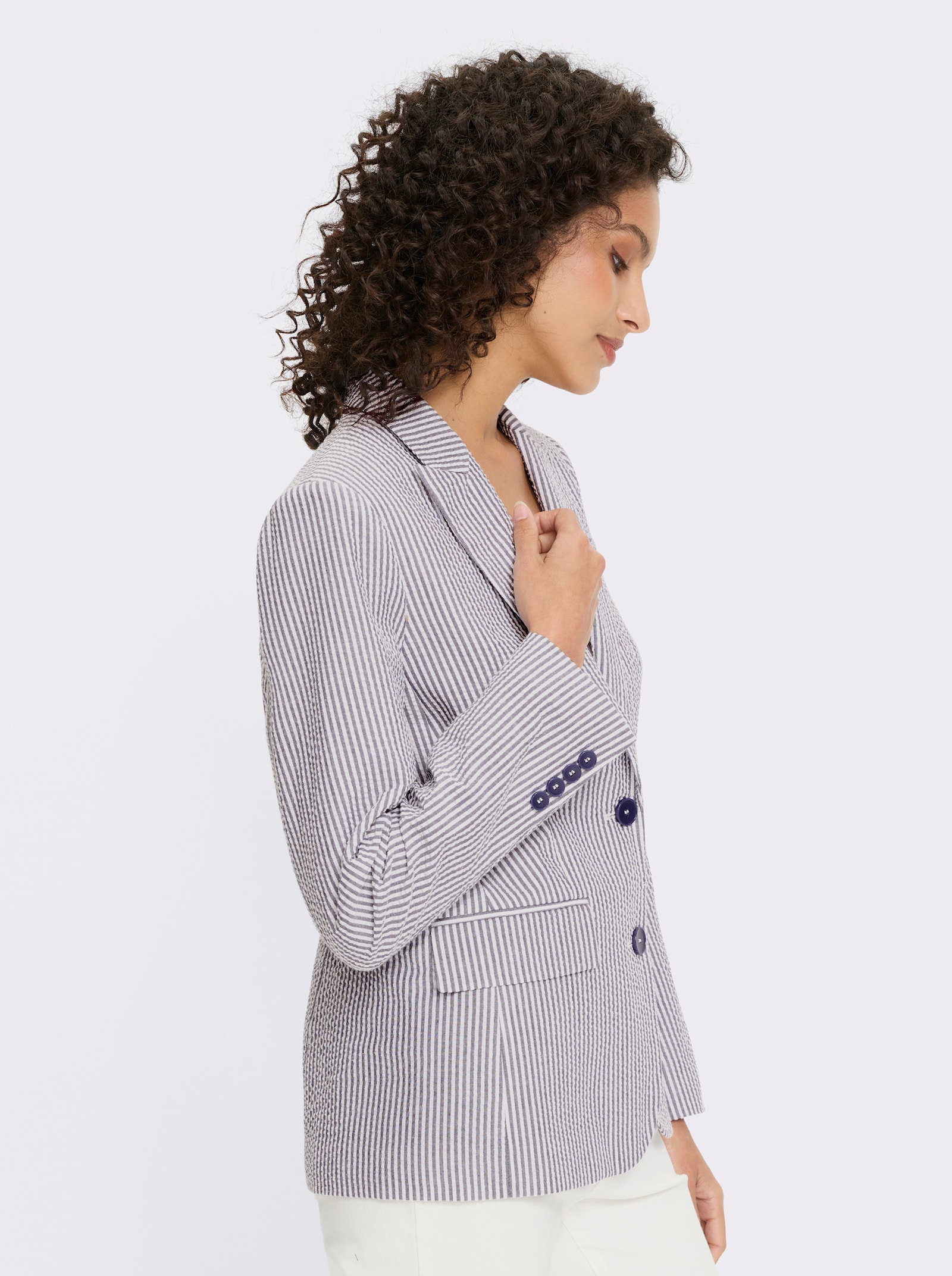 heine Blazer aus Seersucker - marine-weiß-gestreift