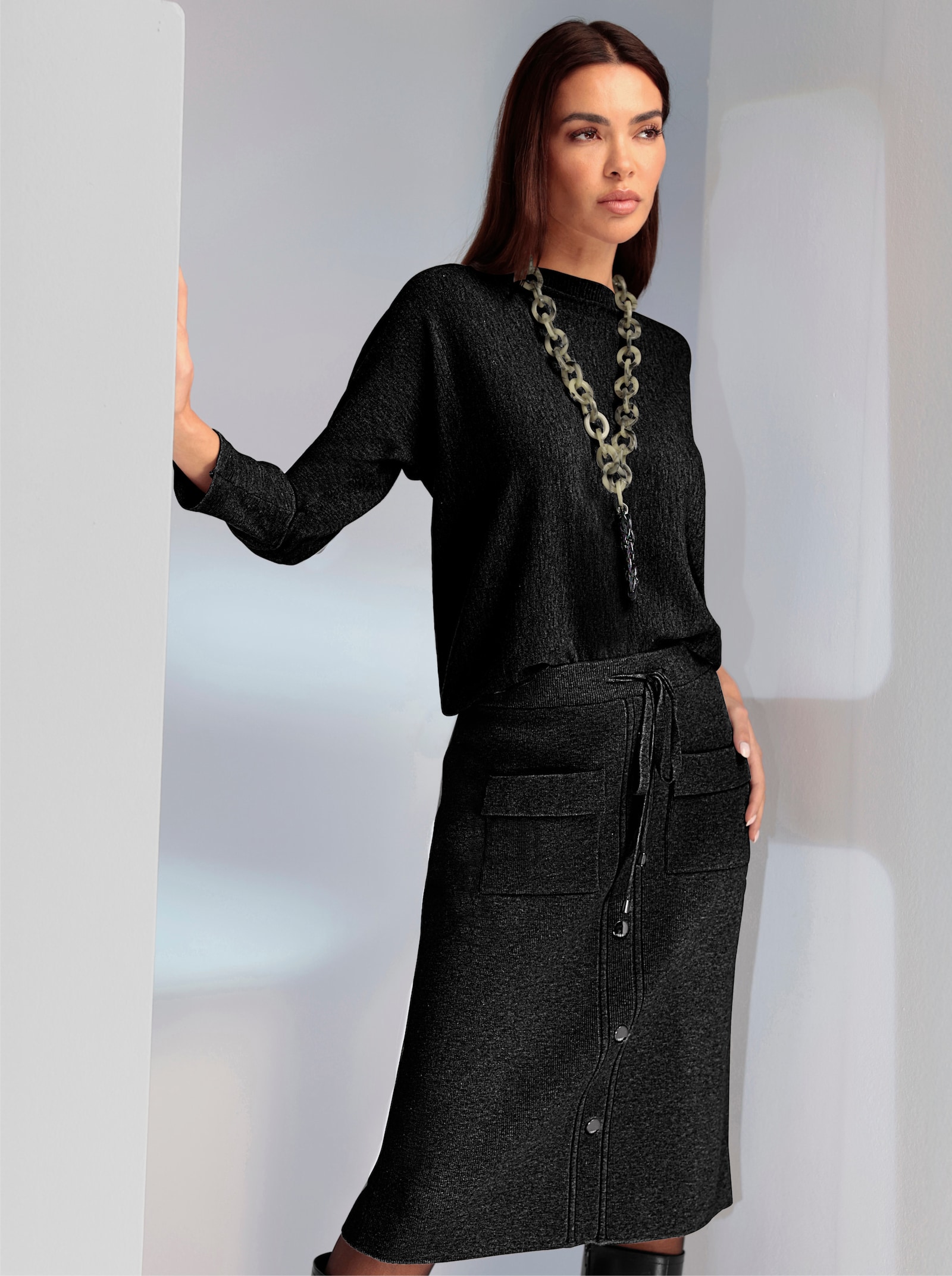 heine Strickpullover mit Fledermausärmeln - schwarz