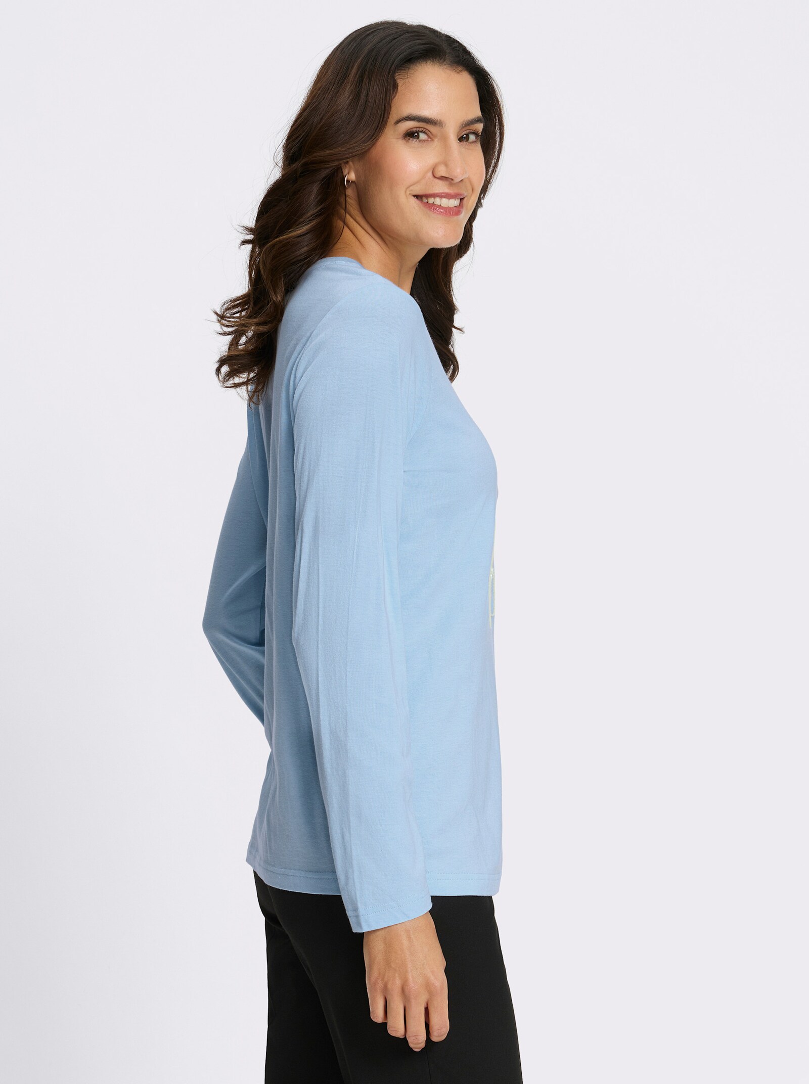 Langarmshirt mit Kordelstickerei und Zierperlen - eisblau