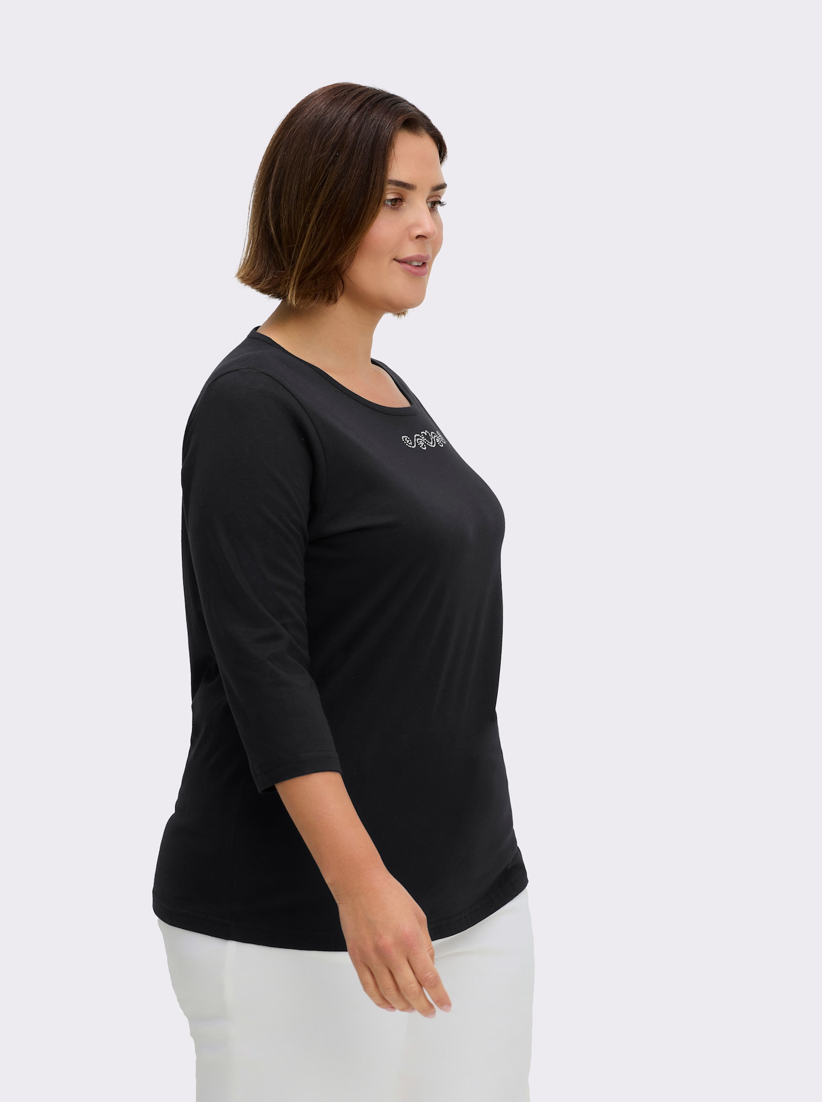 3/4-Arm-Shirt mit Ziersteinchen - schwarz