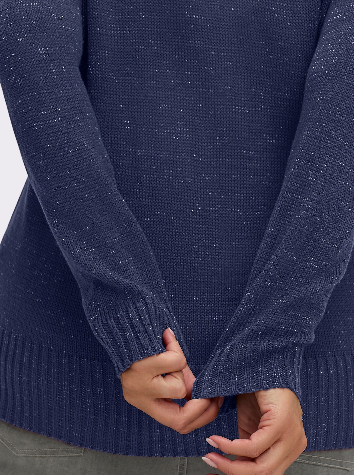 2-in-1-Pullover mit Schalkragen-Optik - blau-meliert