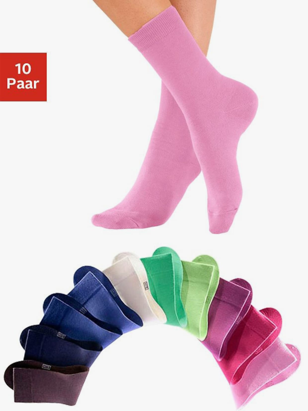 H.I.S Chaussettes - 1x rose, 1x fuchsia, 1x vieux rose, 3x bleu, 1x marron, 2x vert, 1x écru