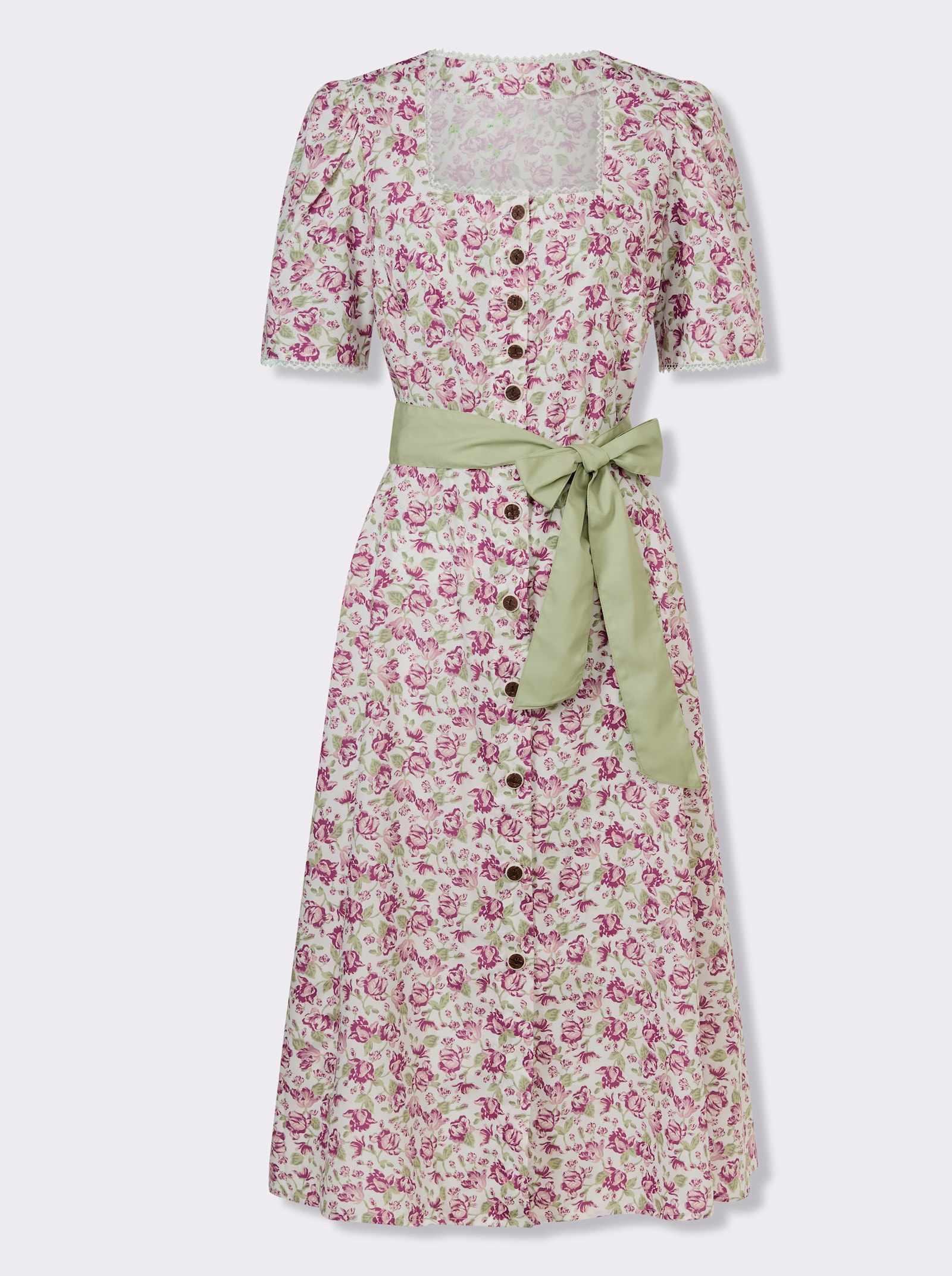 Trachtenkleid mit Spitzen-Details - rosenquarz-lindgrün-bedruckt